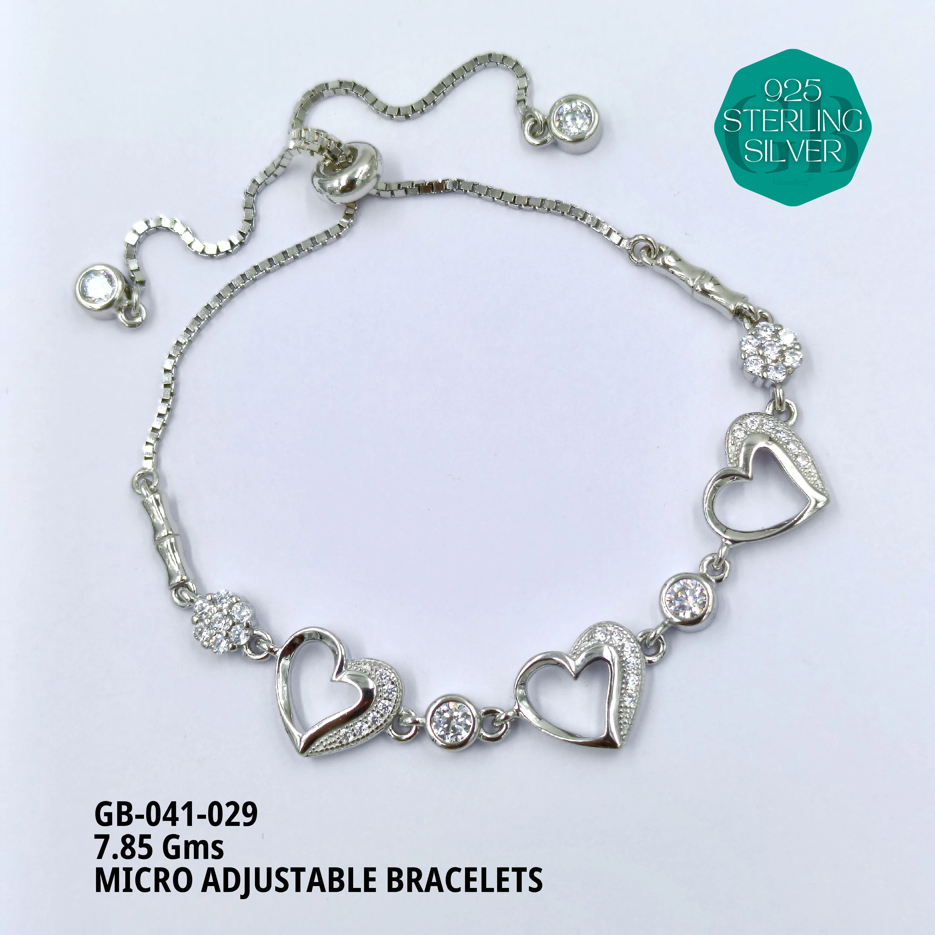 MICRO ADJUSTABLE BRACELETS - Premium 925 Silver Jewellery - SKU: GB-041-029 - Hyderabad Silver Importers