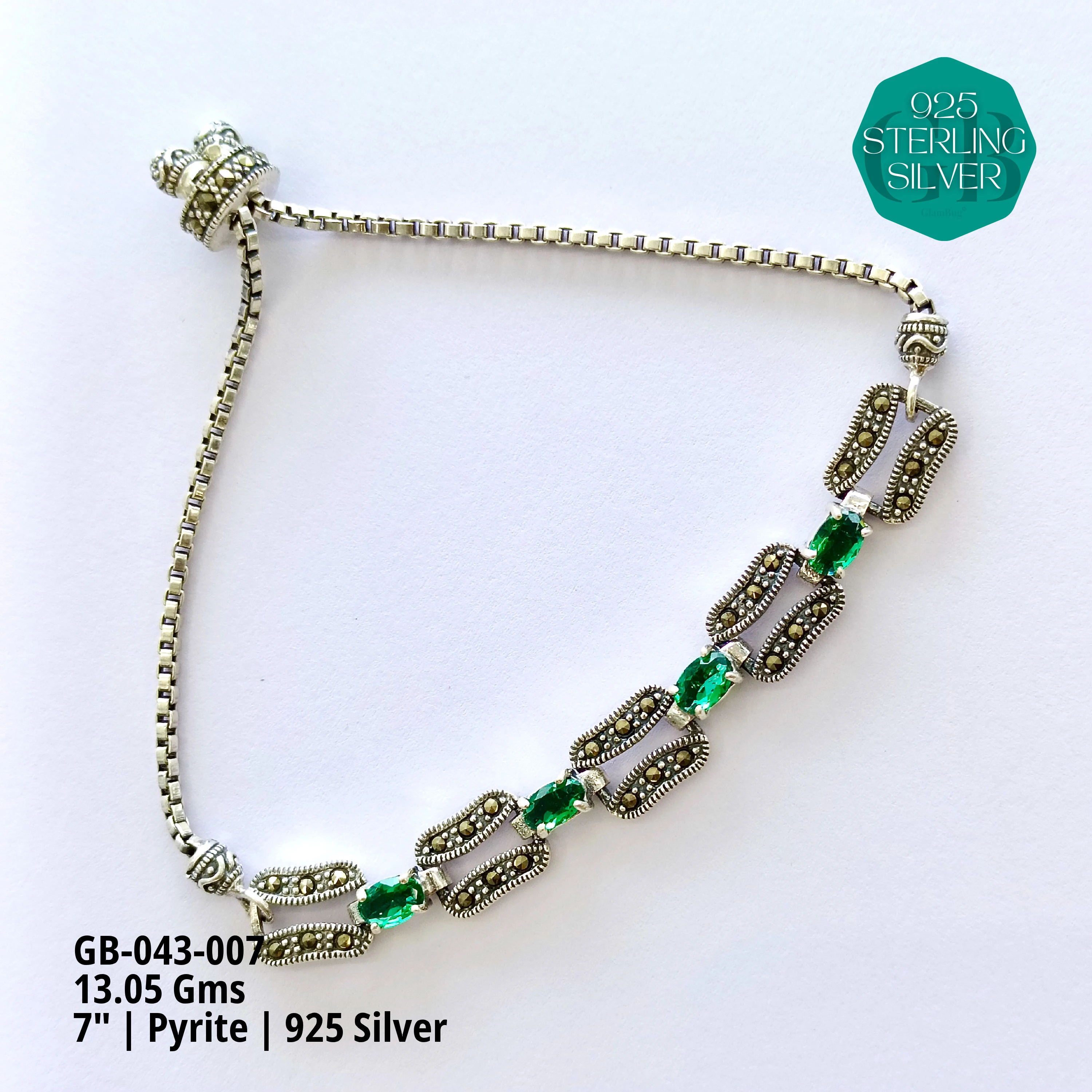 PYRITE BRACELETS - Premium 925 Silver Jewellery - SKU: GB-043-007 - Hyderabad Silver Importers