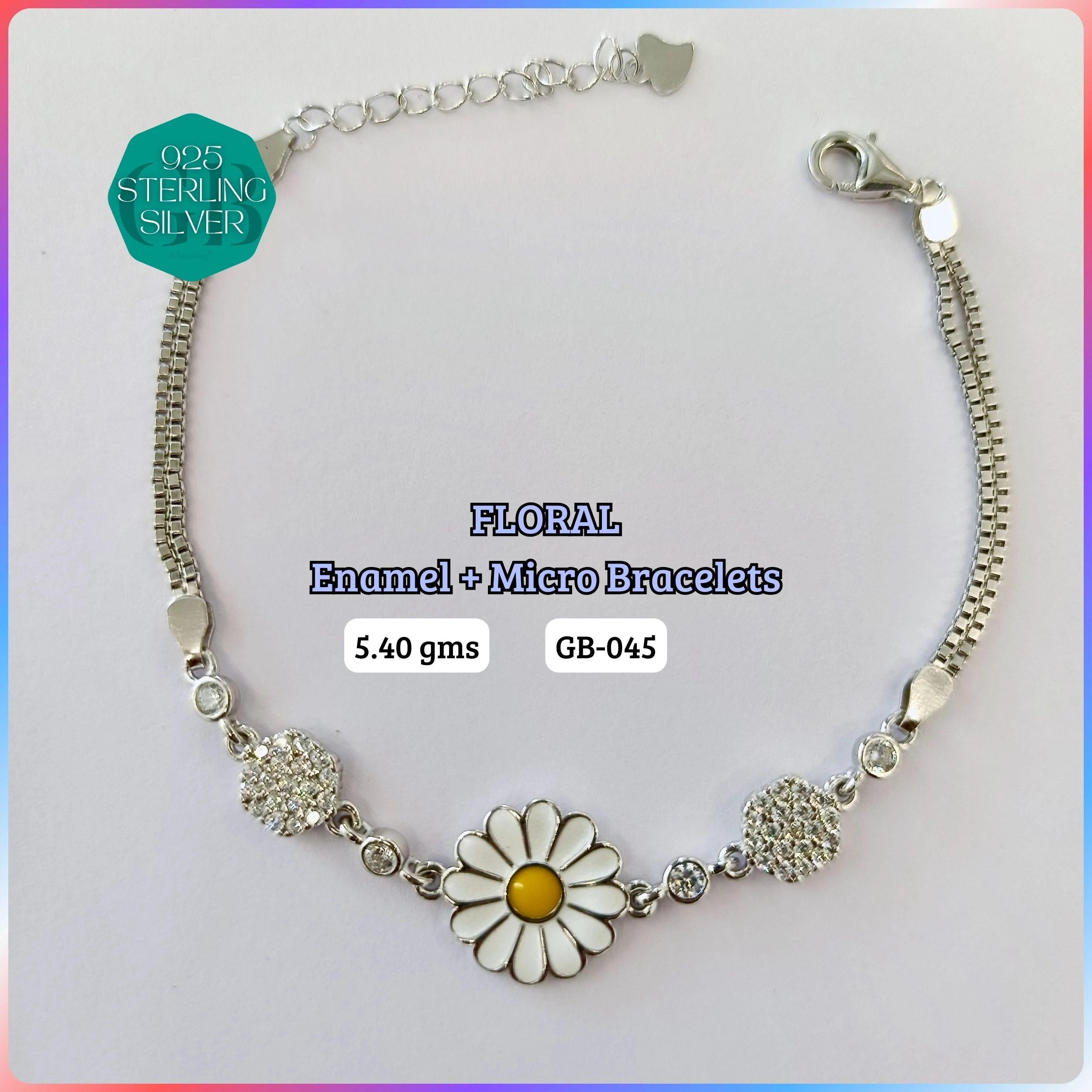 FLORAL ENAMEL + MICRO - Premium 925 Silver Jewellery - SKU: GB-045-001 - Hyderabad Silver Importers