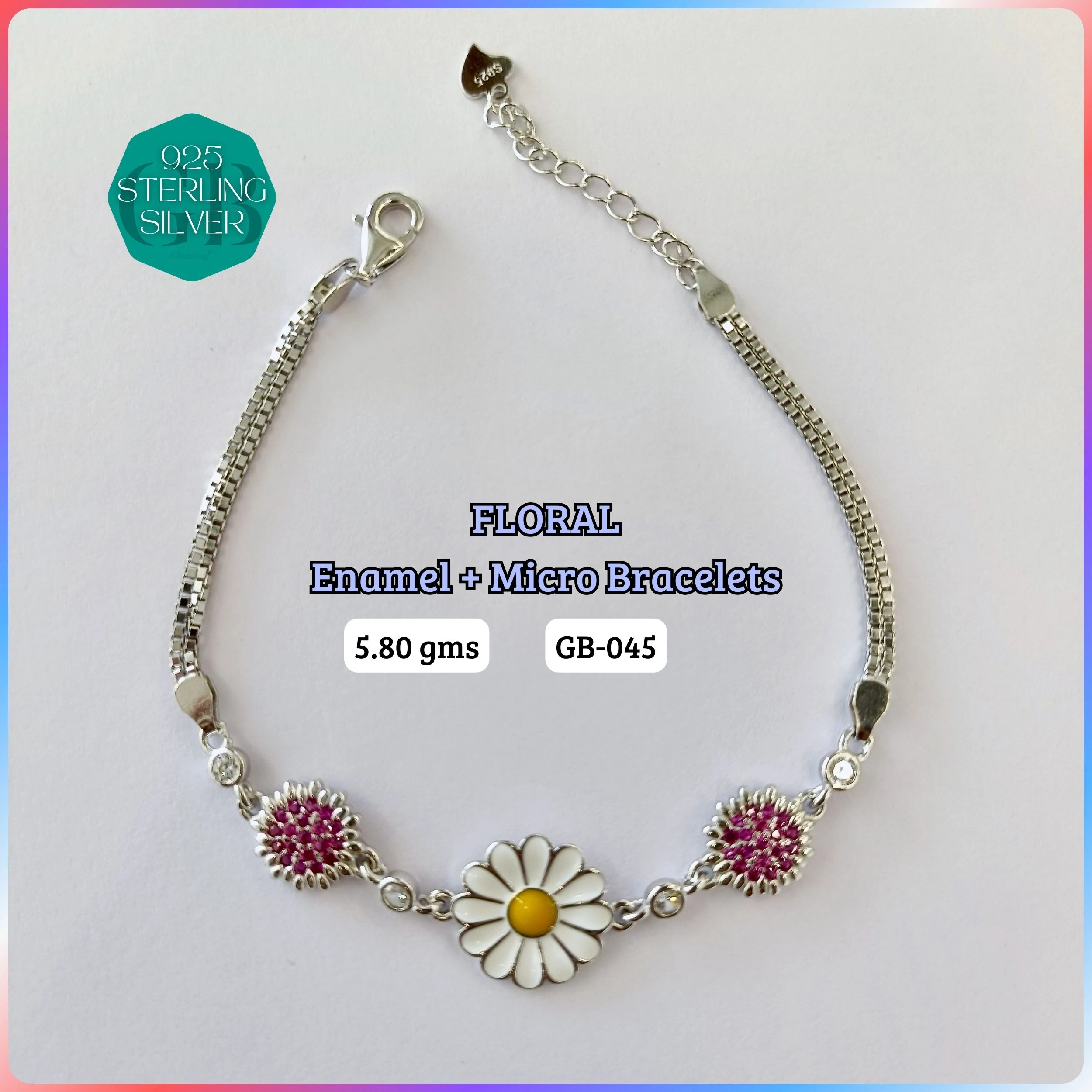 FLORAL ENAMEL + MICRO - Premium 925 Silver Jewellery - SKU: GB-045-002 - Hyderabad Silver Importers