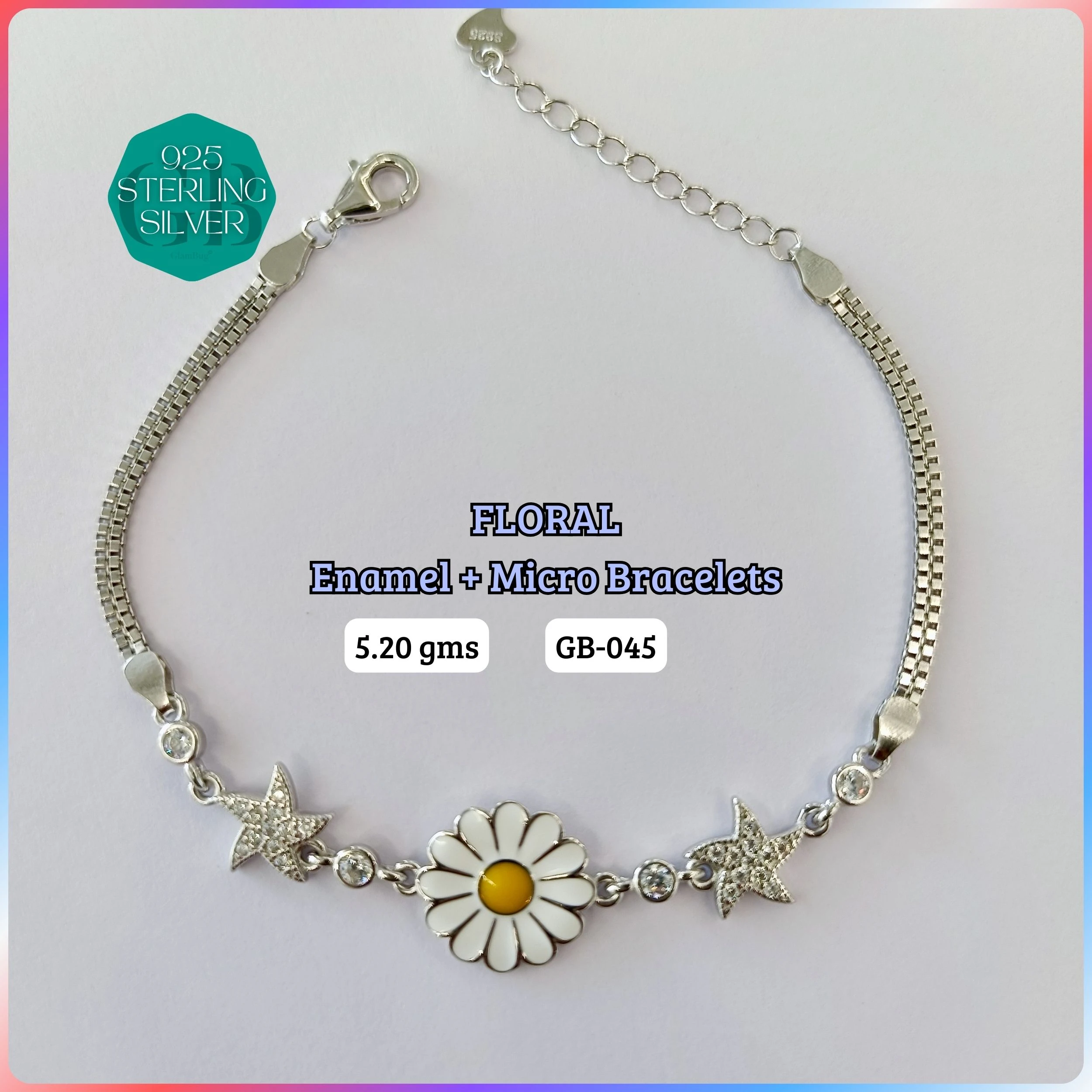 FLORAL ENAMEL + MICRO - Premium 925 Silver Jewellery - SKU: GB-045-005 - Hyderabad Silver Importers