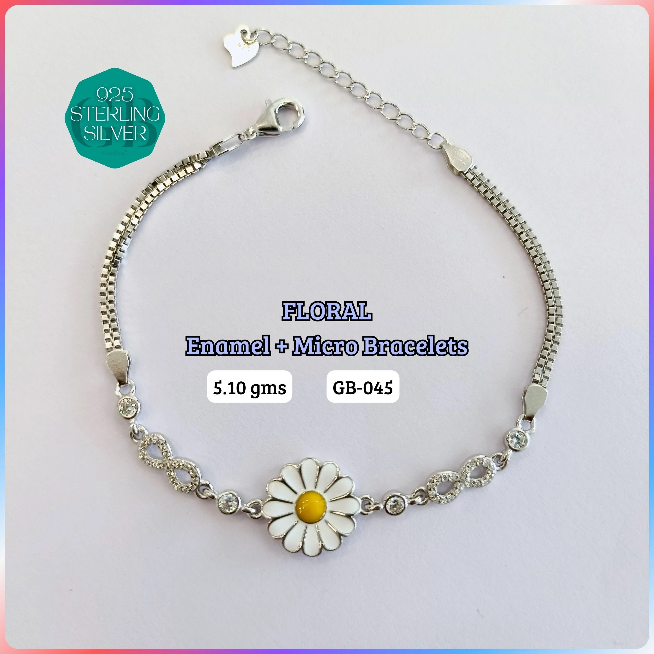 FLORAL ENAMEL + MICRO - Premium 925 Silver Jewellery - SKU: GB-045-006 - Hyderabad Silver Importers