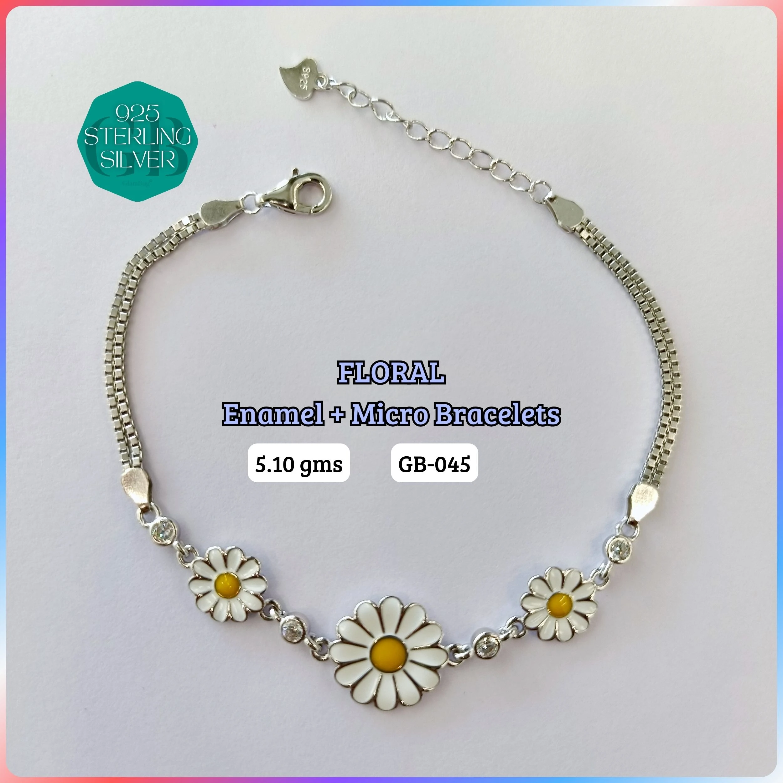 FLORAL ENAMEL + MICRO - Premium 925 Silver Jewellery - SKU: GB-045-007 - Hyderabad Silver Importers