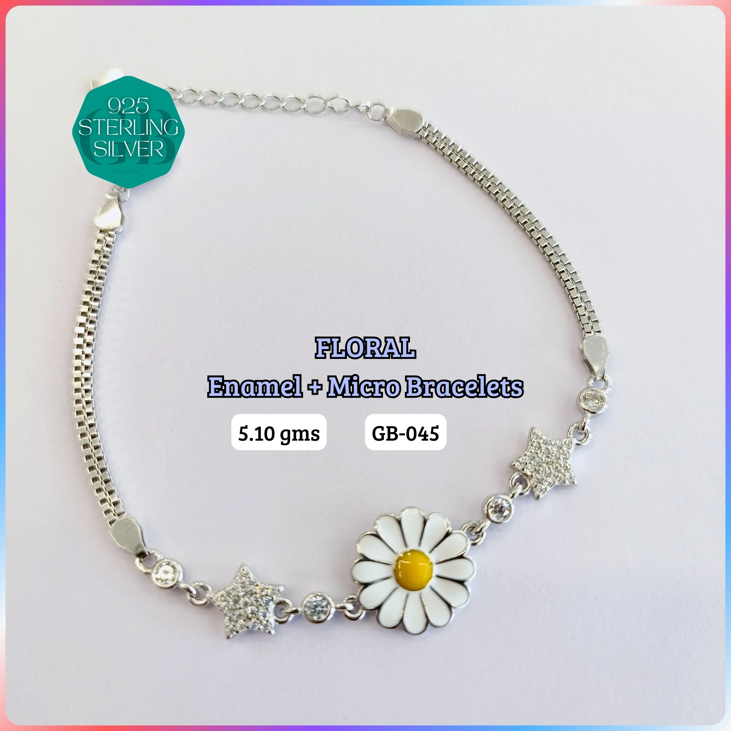 FLORAL ENAMEL + MICRO - Premium 925 Silver Jewellery - SKU: GB-045-008 - Hyderabad Silver Importers