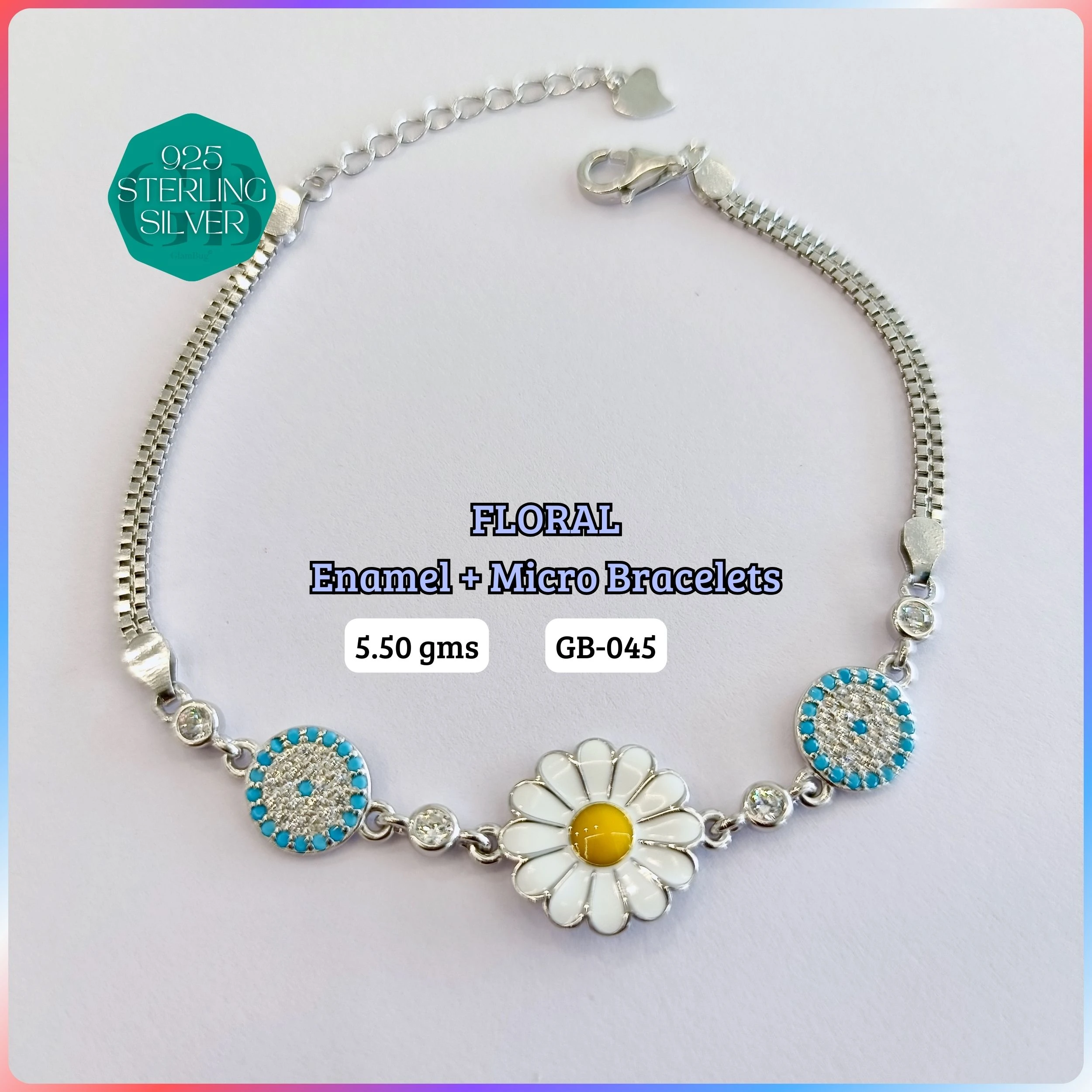 FLORAL ENAMEL + MICRO - Premium 925 Silver Jewellery - SKU: GB-045-009 - Hyderabad Silver Importers