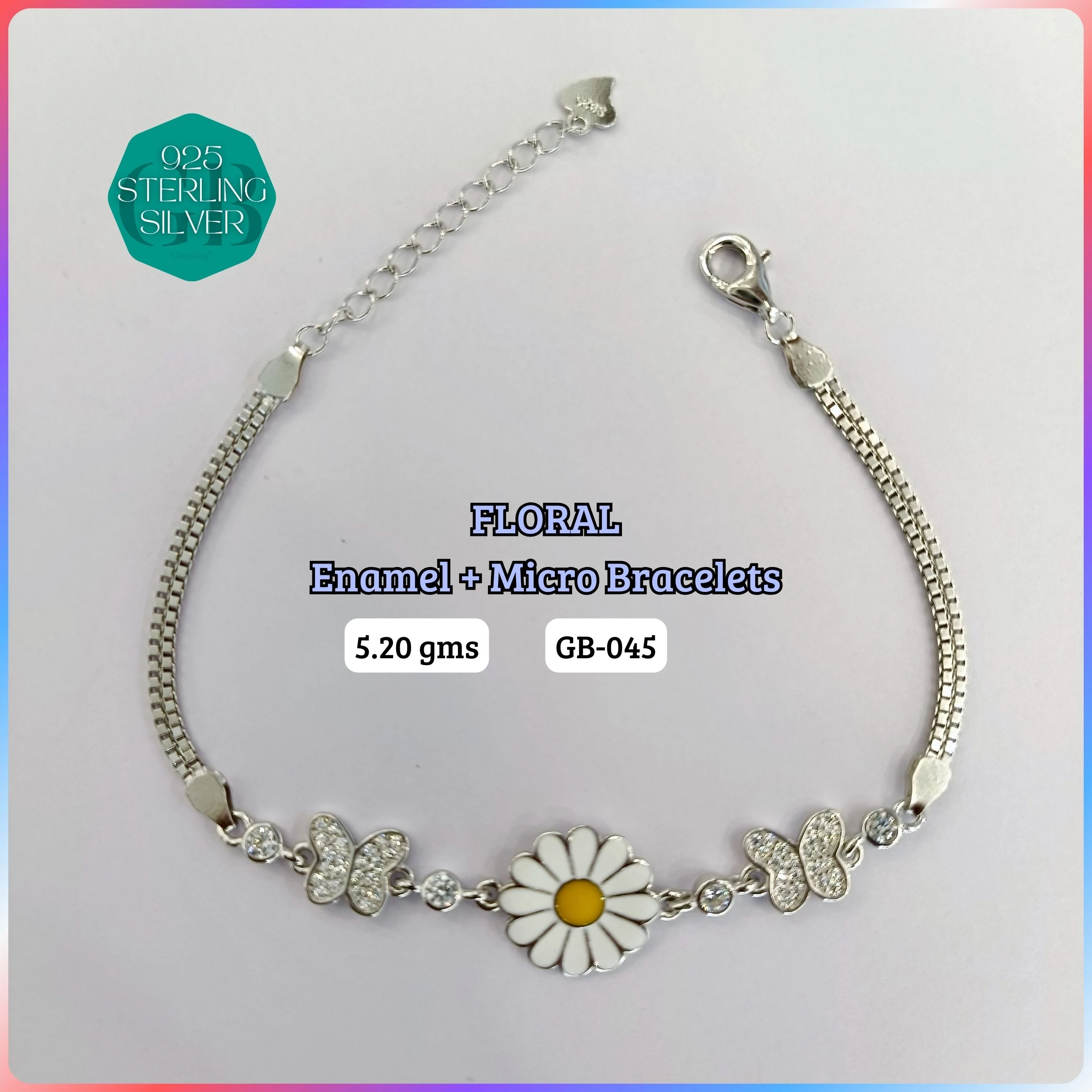 FLORAL ENAMEL + MICRO - Premium 925 Silver Jewellery - SKU: GB-045-010 - Hyderabad Silver Importers
