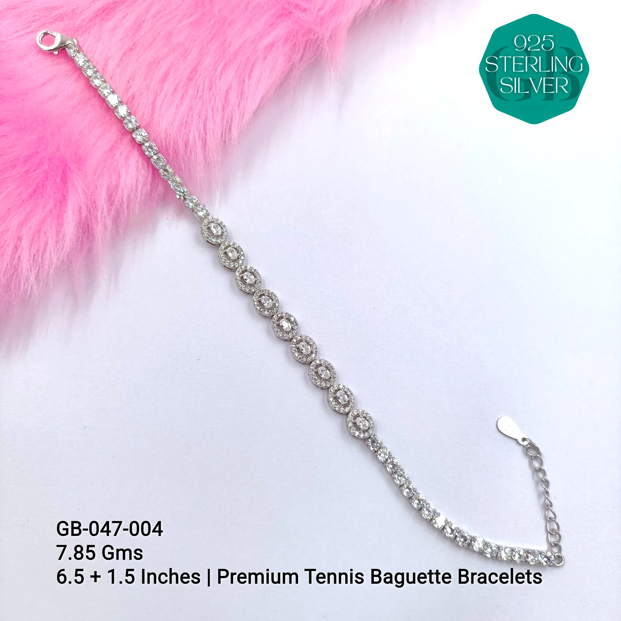 CZ EXCLUSIVE TENNIS BUGUETTE BRACELETS - Premium 925 Silver Jewellery - SKU: GB-047-004 - Hyderabad Silver Importers