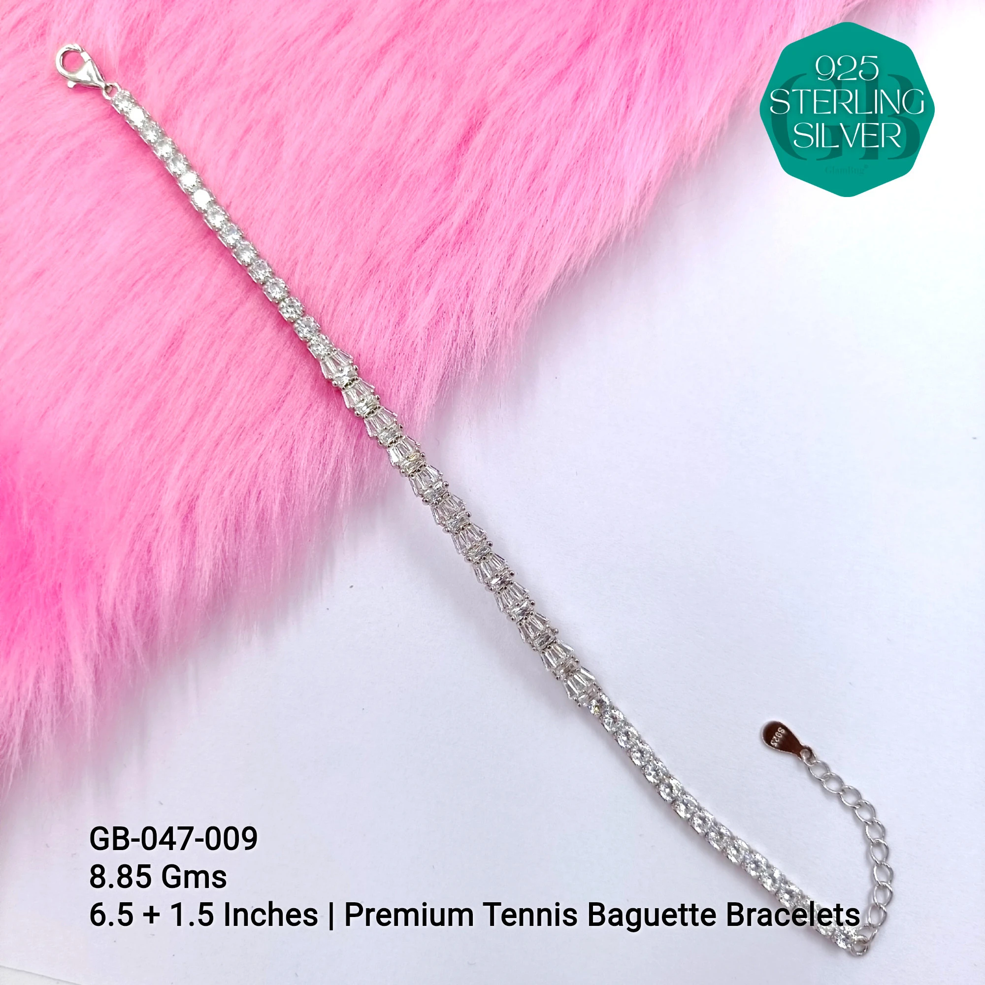 CZ EXCLUSIVE TENNIS BUGUETTE BRACELETS - Premium 925 Silver Jewellery - SKU: GB-047-009 - Hyderabad Silver Importers