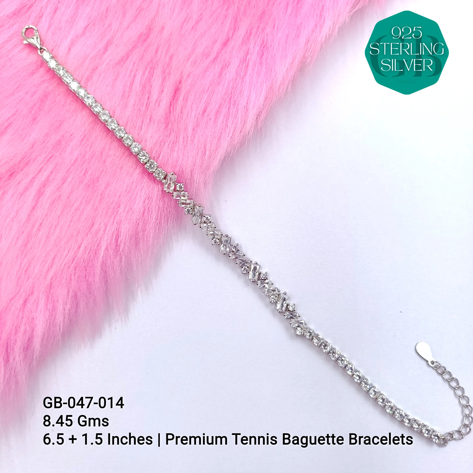 CZ EXCLUSIVE TENNIS BUGUETTE BRACELETS - Premium 925 Silver Jewellery - SKU: GB-047-014 - Hyderabad Silver Importers