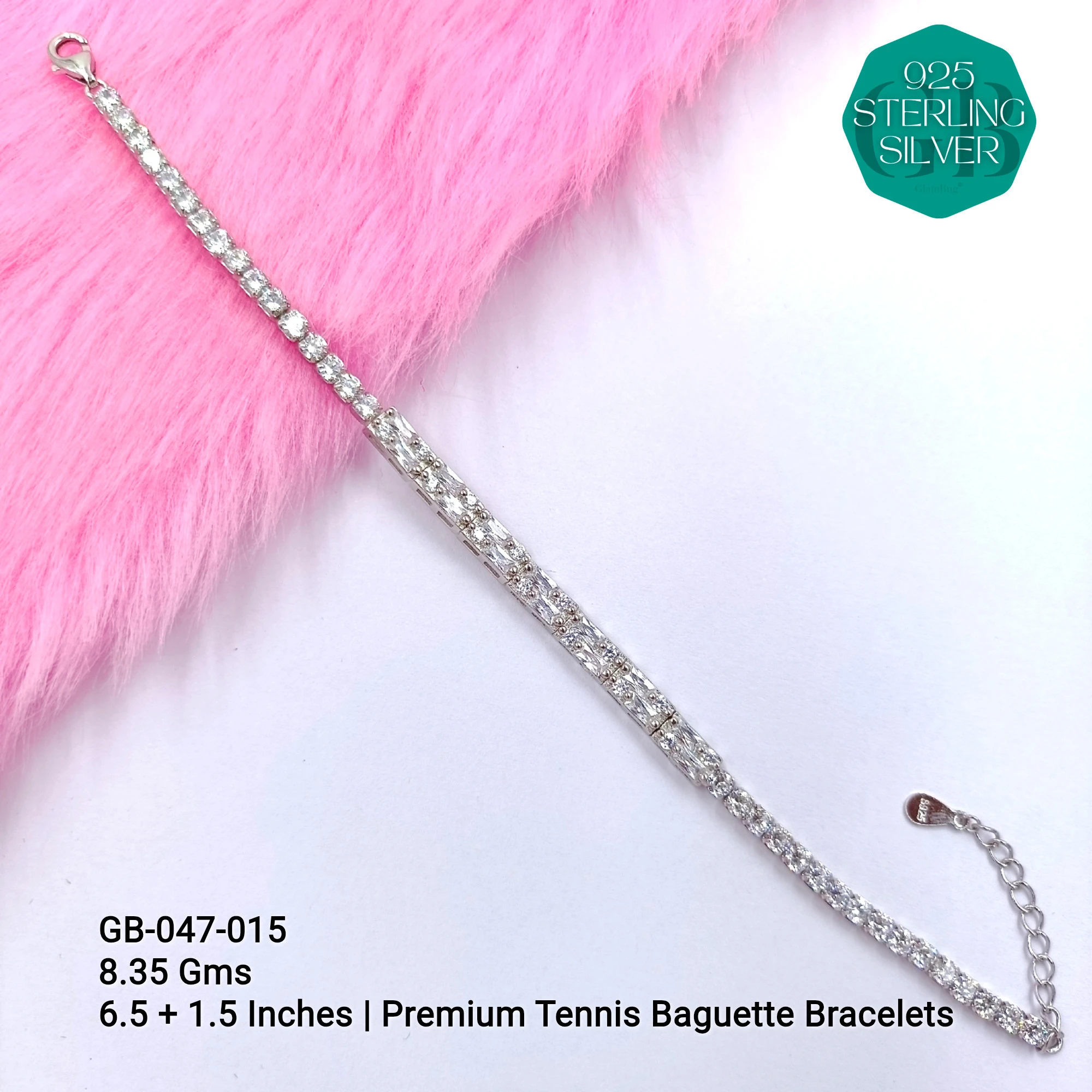 CZ EXCLUSIVE TENNIS BUGUETTE BRACELETS - Premium 925 Silver Jewellery - SKU: GB-047-015 - Hyderabad Silver Importers