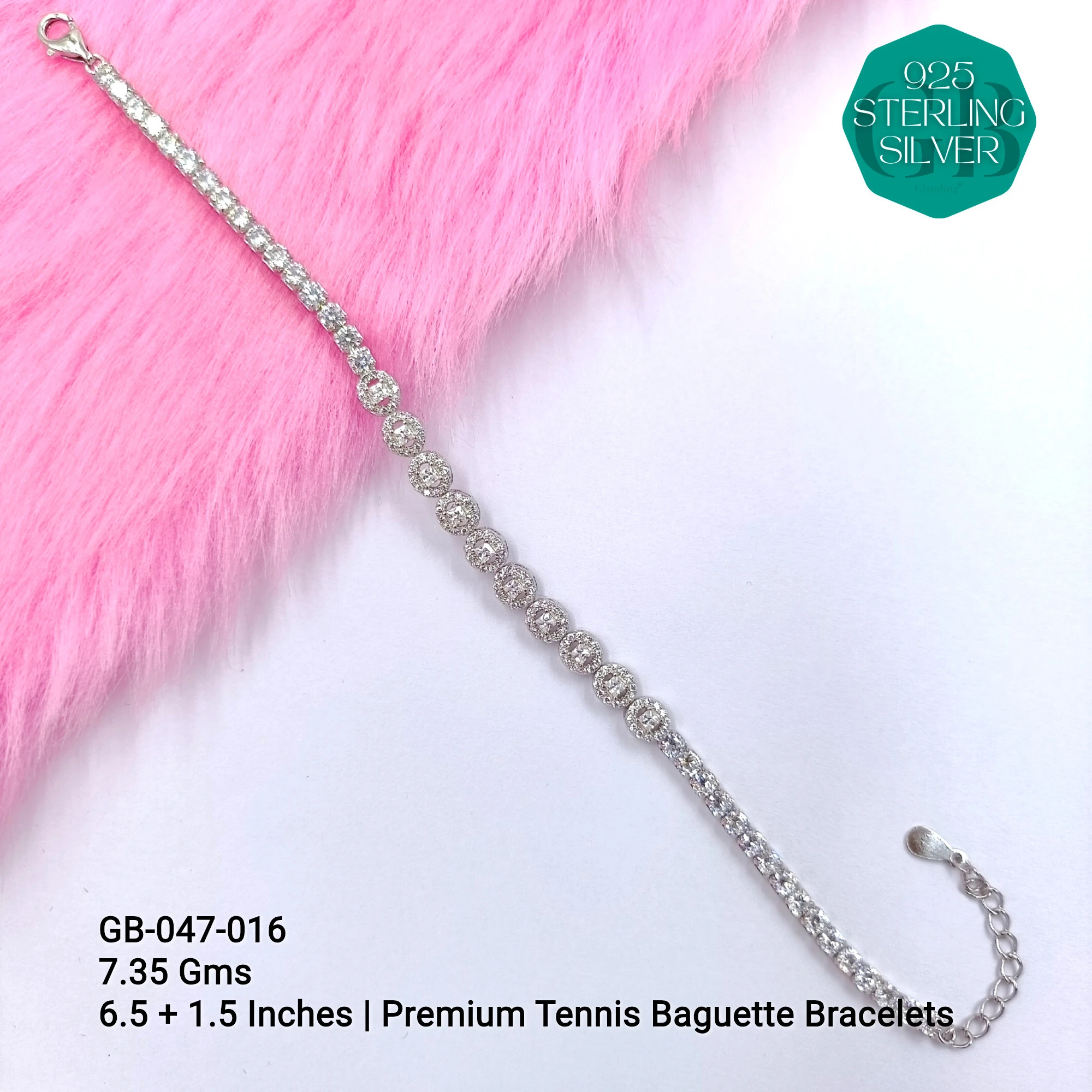 CZ EXCLUSIVE TENNIS BUGUETTE BRACELETS - Premium 925 Silver Jewellery - SKU: GB-047-016 - Hyderabad Silver Importers
