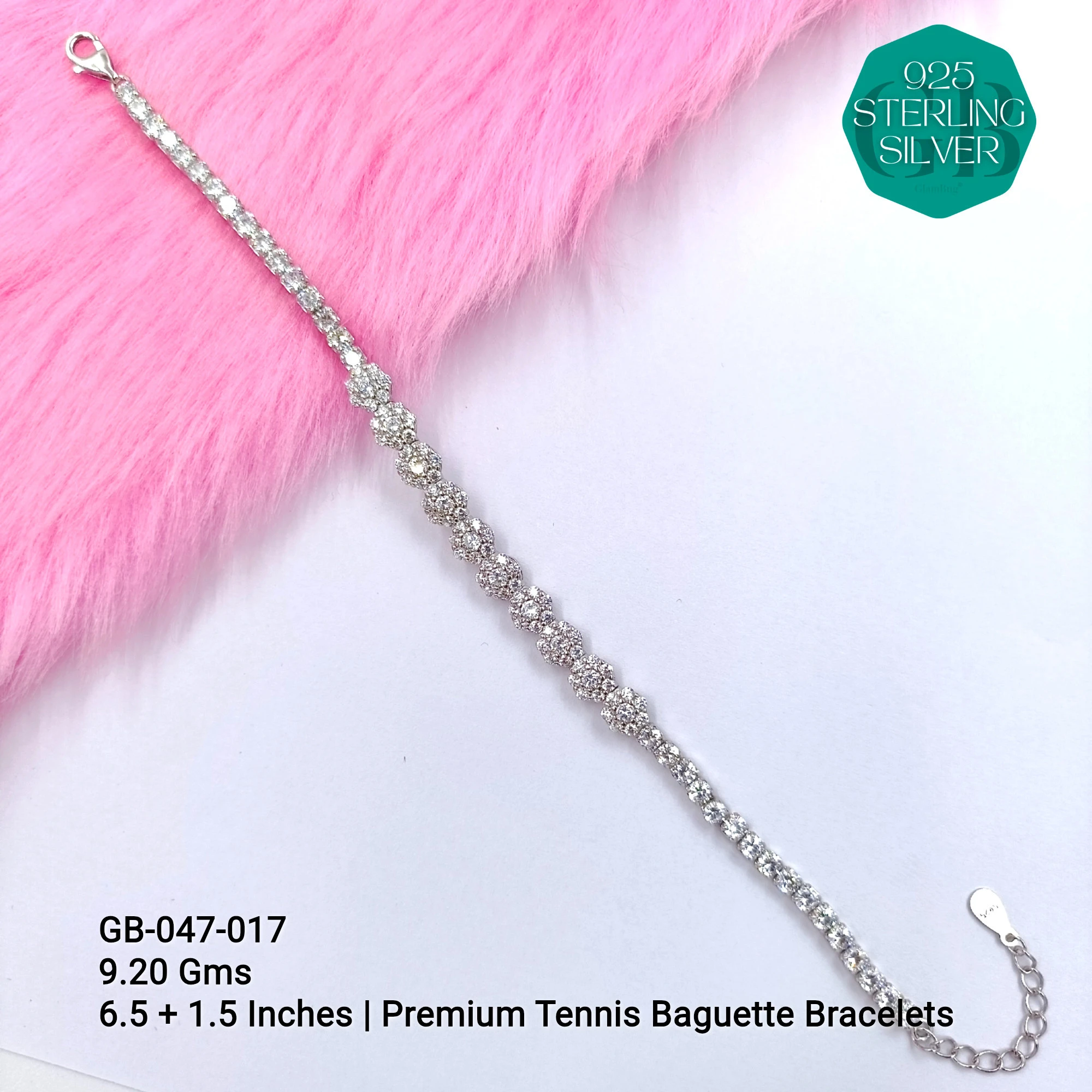 CZ EXCLUSIVE TENNIS BUGUETTE BRACELETS - Premium 925 Silver Jewellery - SKU: GB-047-017 - Hyderabad Silver Importers