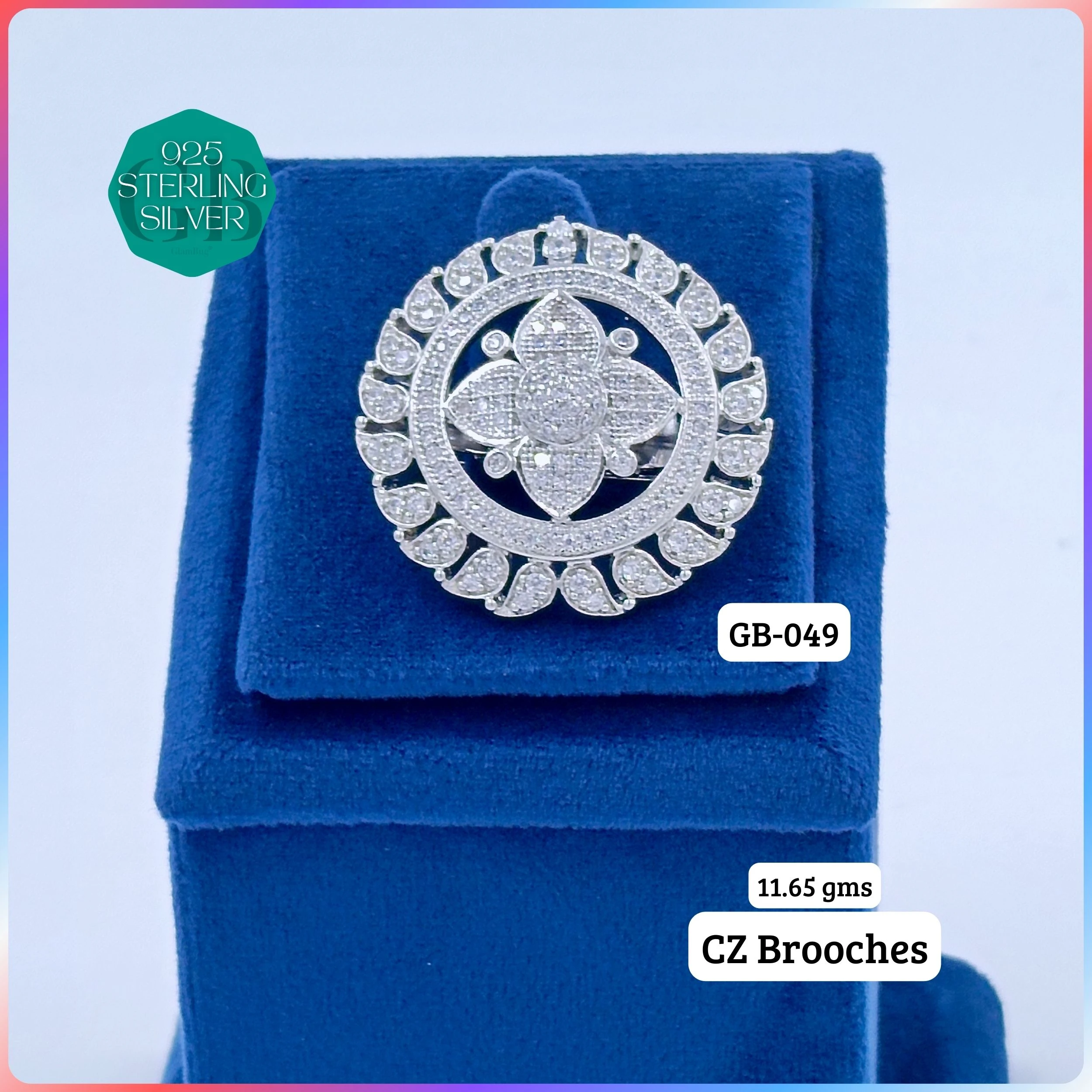 CZ BROOCHES - Premium 925 Silver Jewellery - SKU: GB-049-002 - Hyderabad Silver Importers