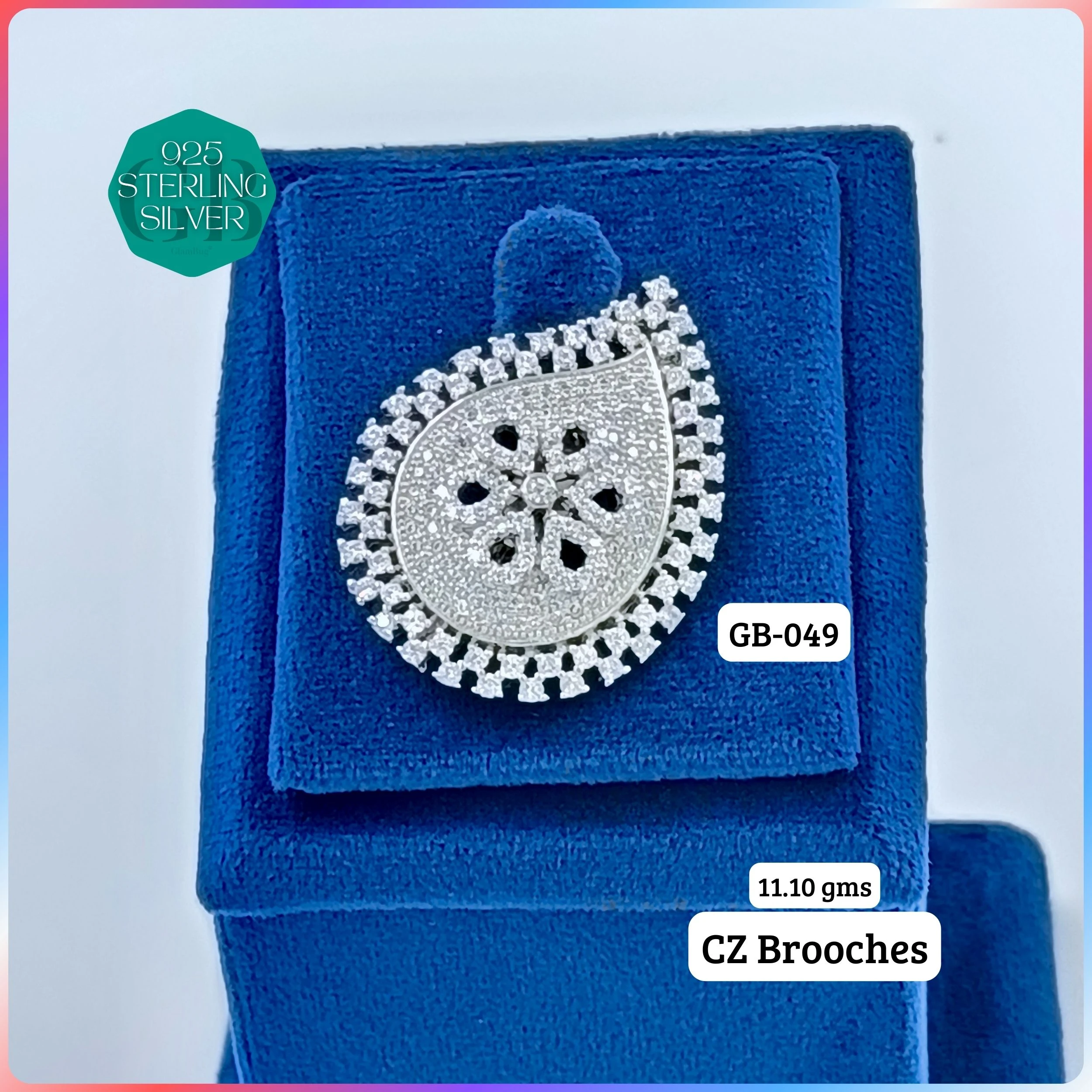 CZ BROOCHES - Premium 925 Silver Jewellery - SKU: GB-049-003 - Hyderabad Silver Importers