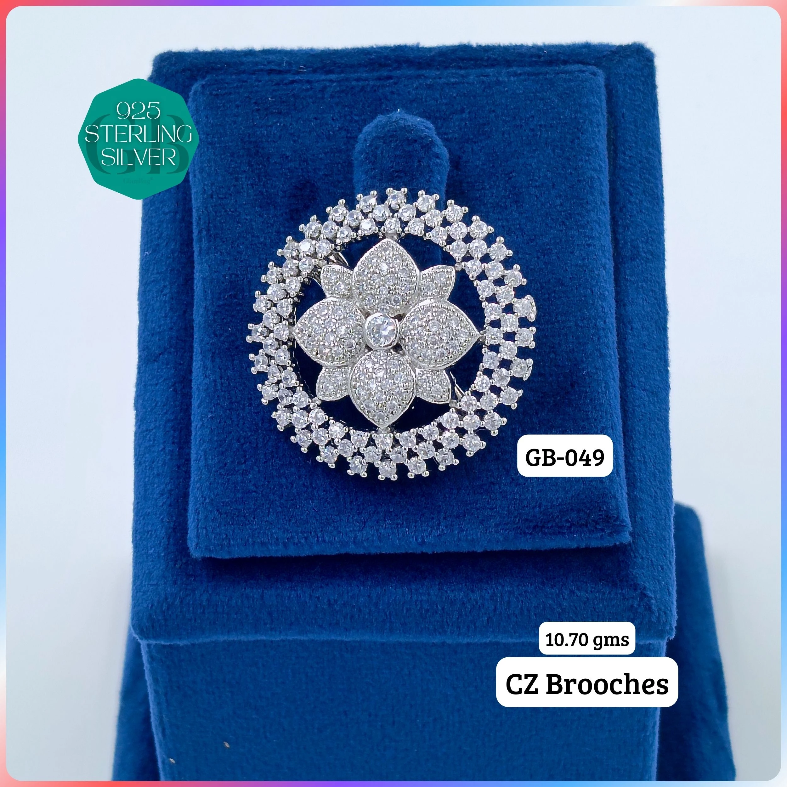 CZ BROOCHES - Premium 925 Silver Jewellery - SKU: GB-049-005 - Hyderabad Silver Importers