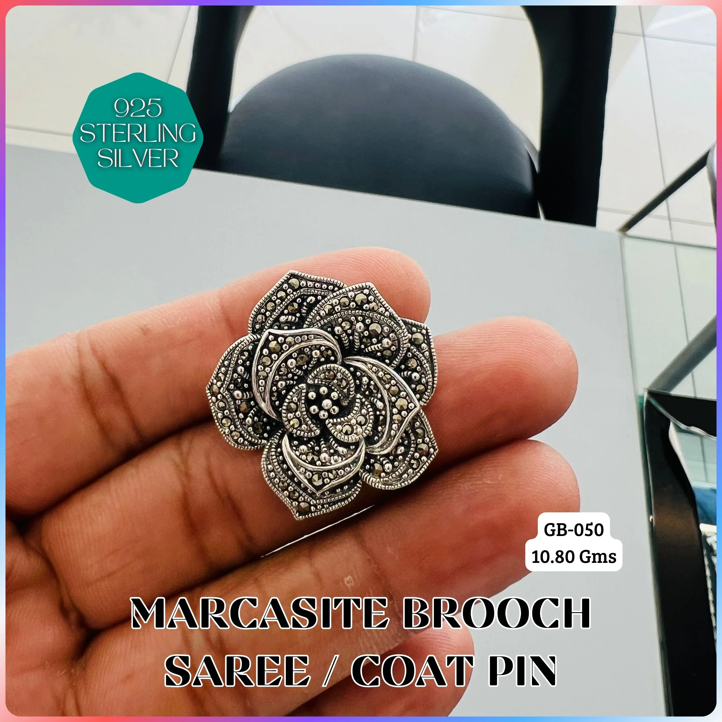 MARCASITE BROOCHES - Premium 925 Silver Jewellery - SKU: GB-050-001 - Hyderabad Silver Importers