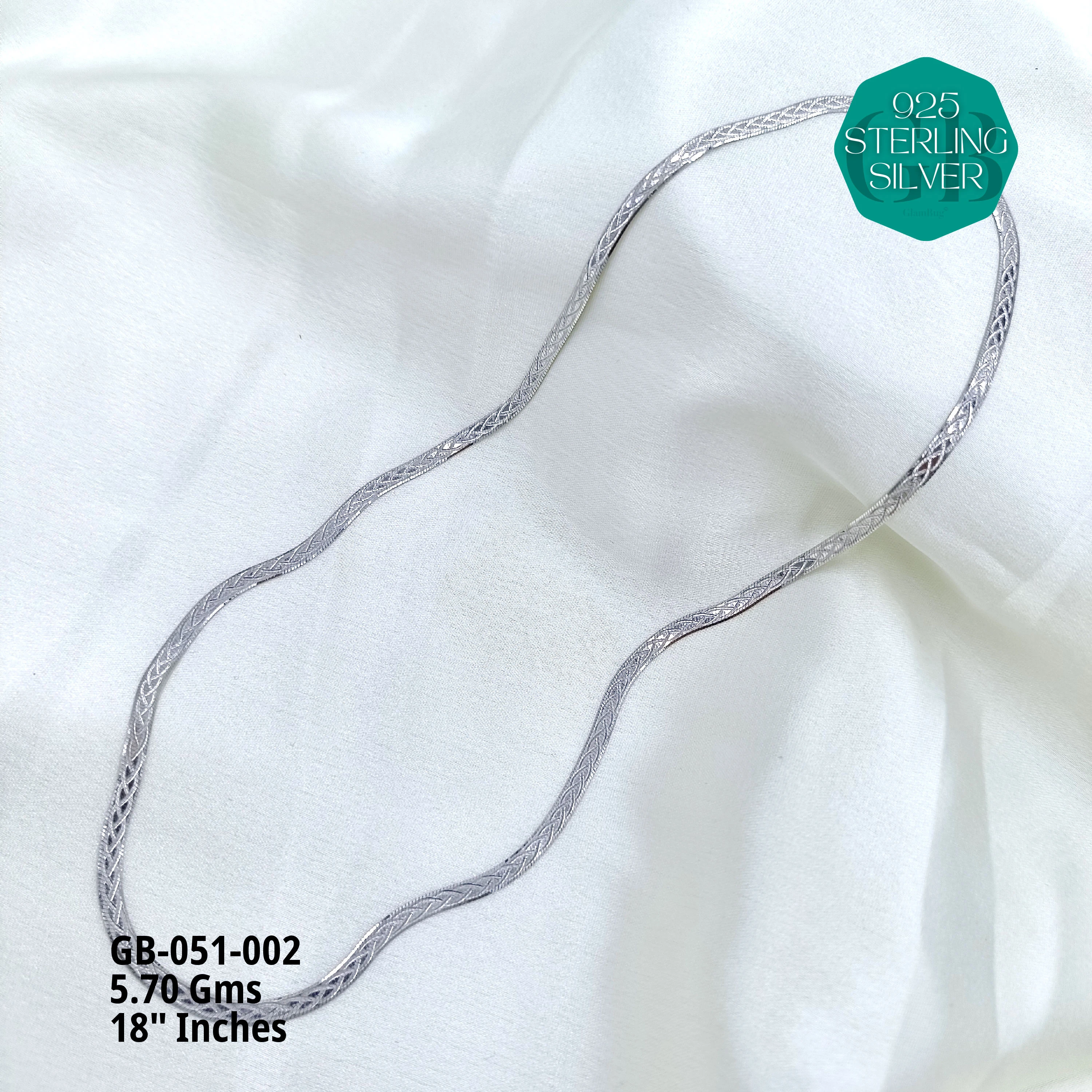 ITALY FLAT CHAIN - Premium 925 Silver Jewellery - SKU: GB-051-002 - Hyderabad Silver Importers