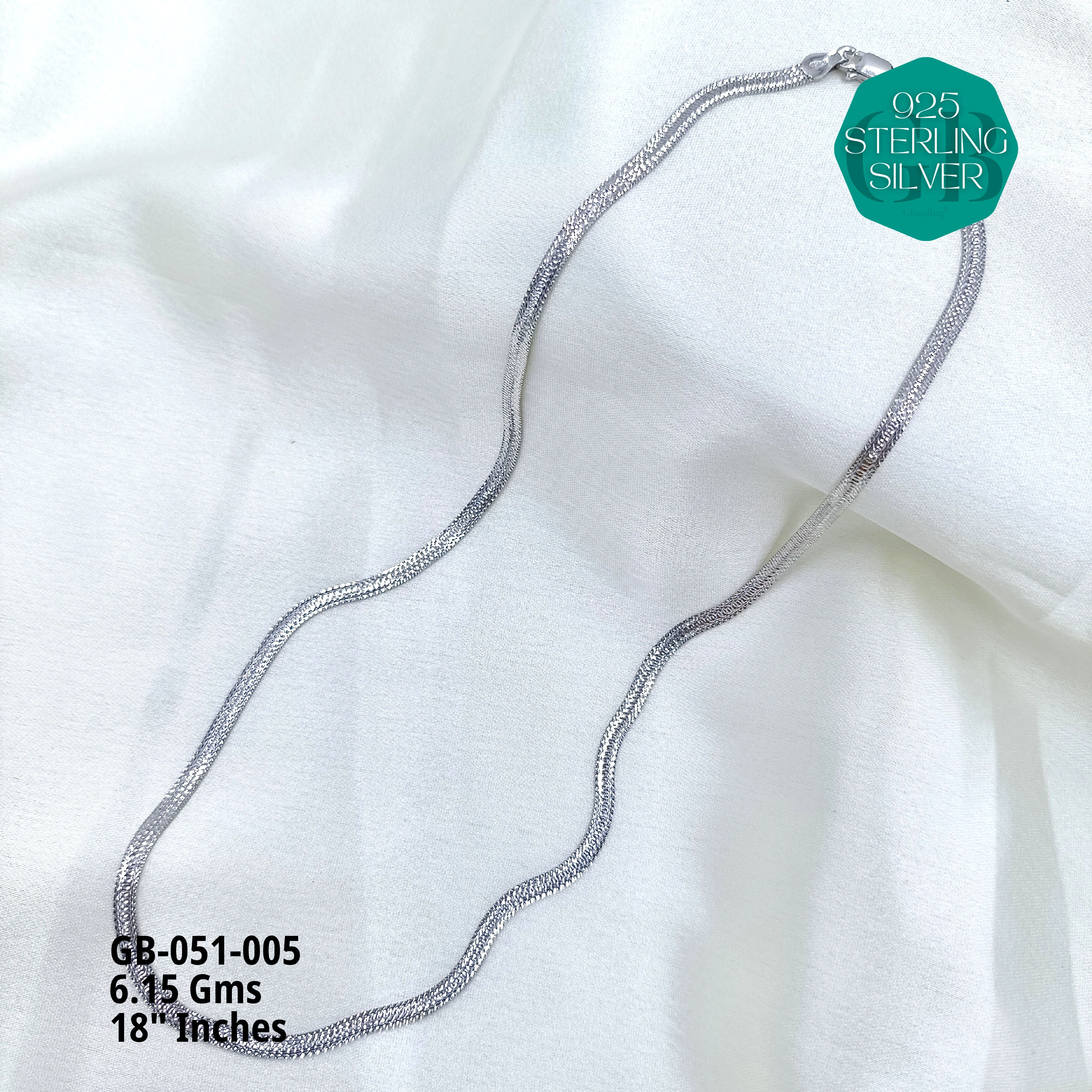 ITALY FLAT CHAIN - Premium 925 Silver Jewellery - SKU: GB-051-005 - Hyderabad Silver Importers