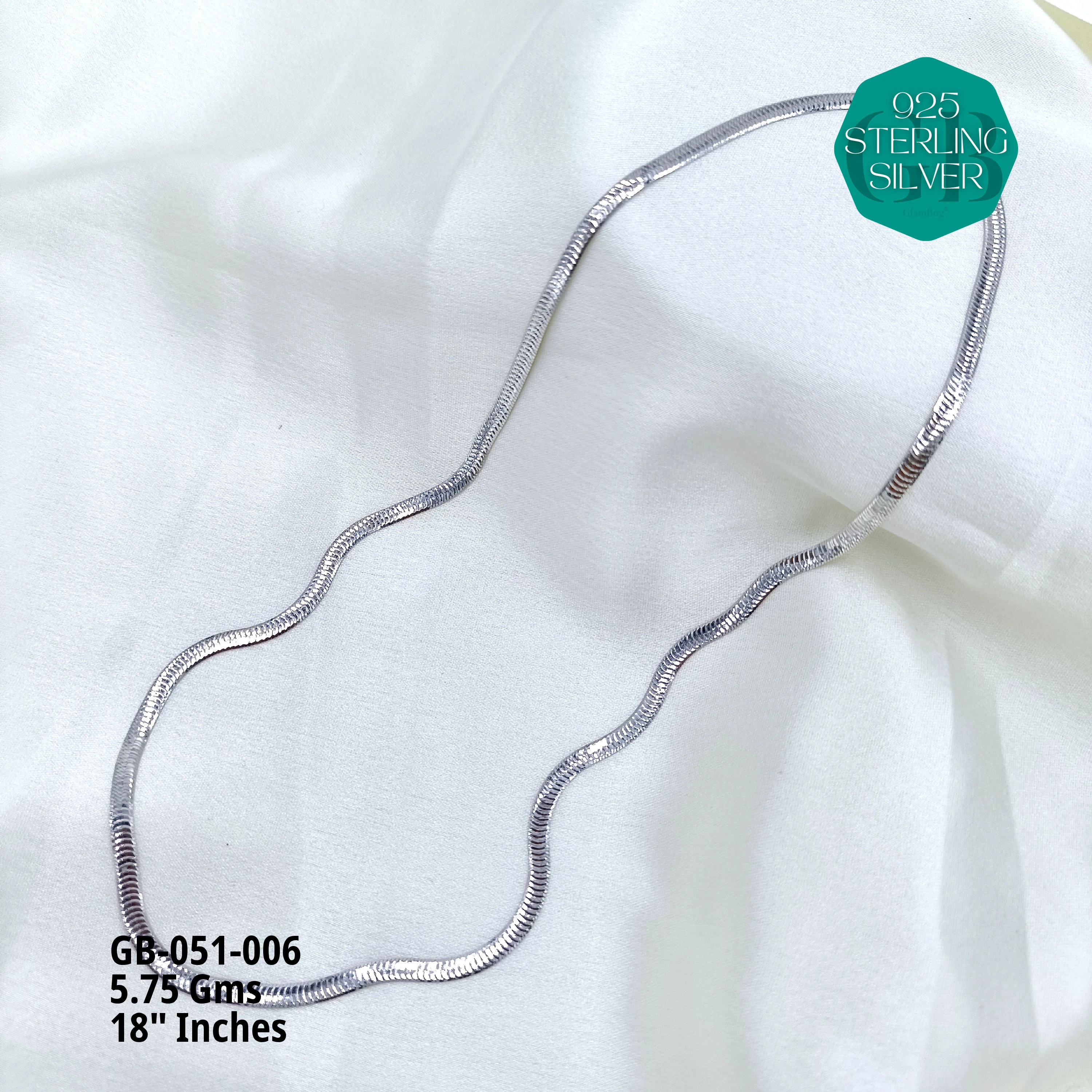 ITALY FLAT CHAIN - Premium 925 Silver Jewellery - SKU: GB-051-006 - Hyderabad Silver Importers