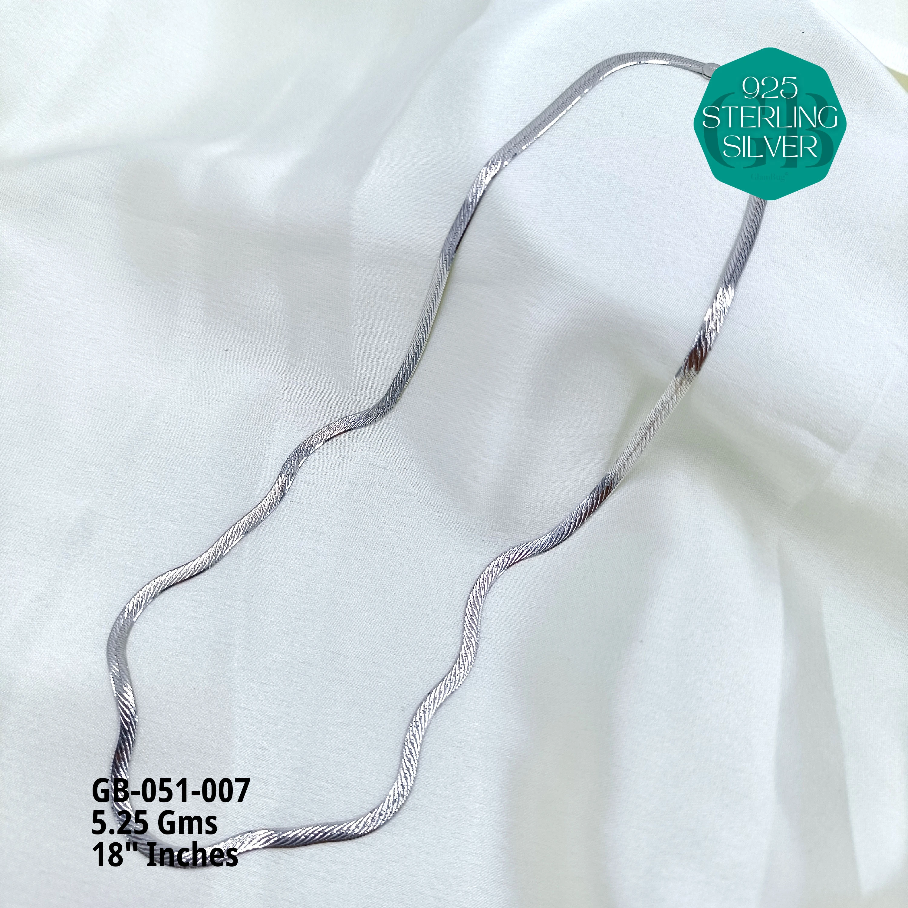 ITALY FLAT CHAIN - Premium 925 Silver Jewellery - SKU: GB-051-007 - Hyderabad Silver Importers