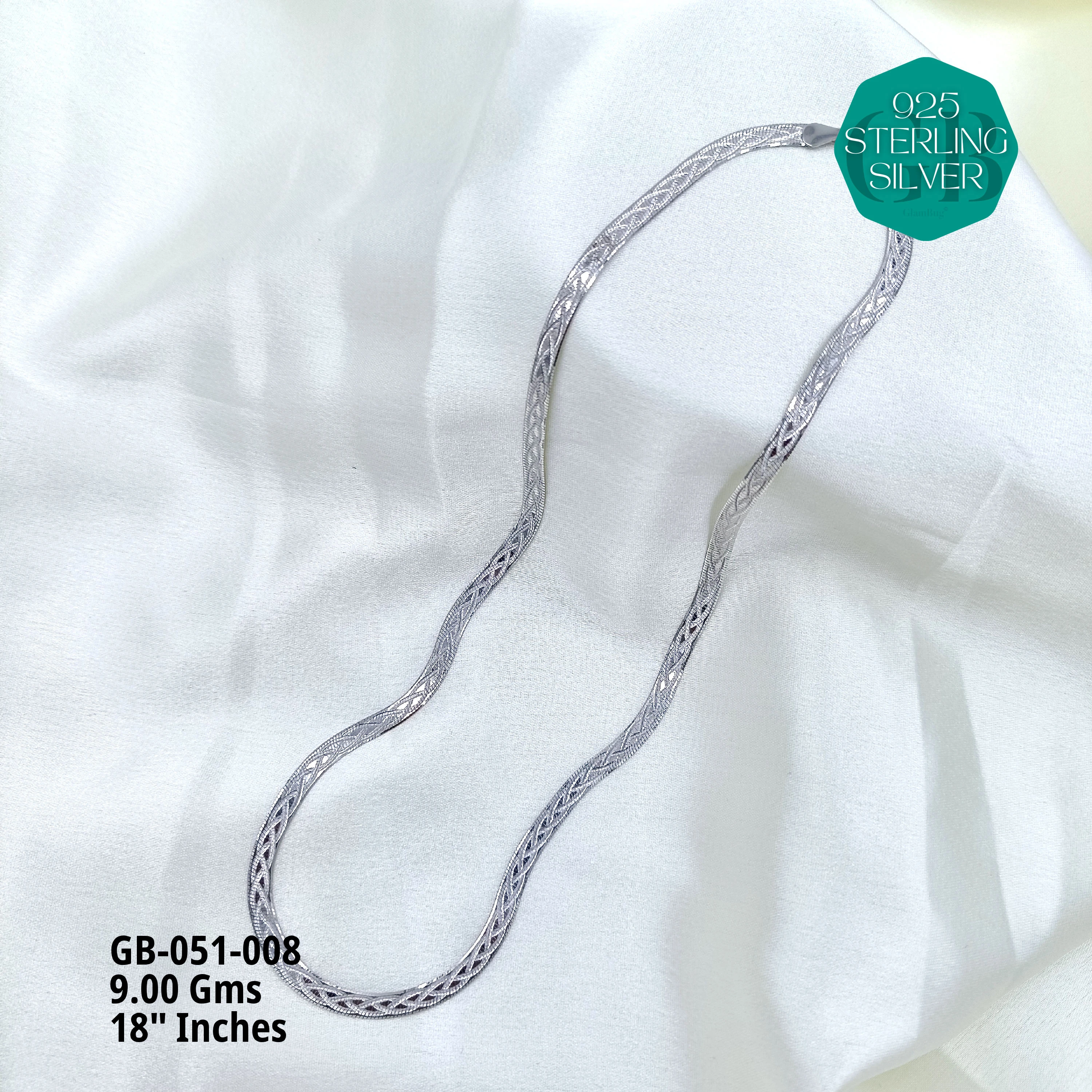 ITALY FLAT CHAIN - Premium 925 Silver Jewellery - SKU: GB-051-008 - Hyderabad Silver Importers