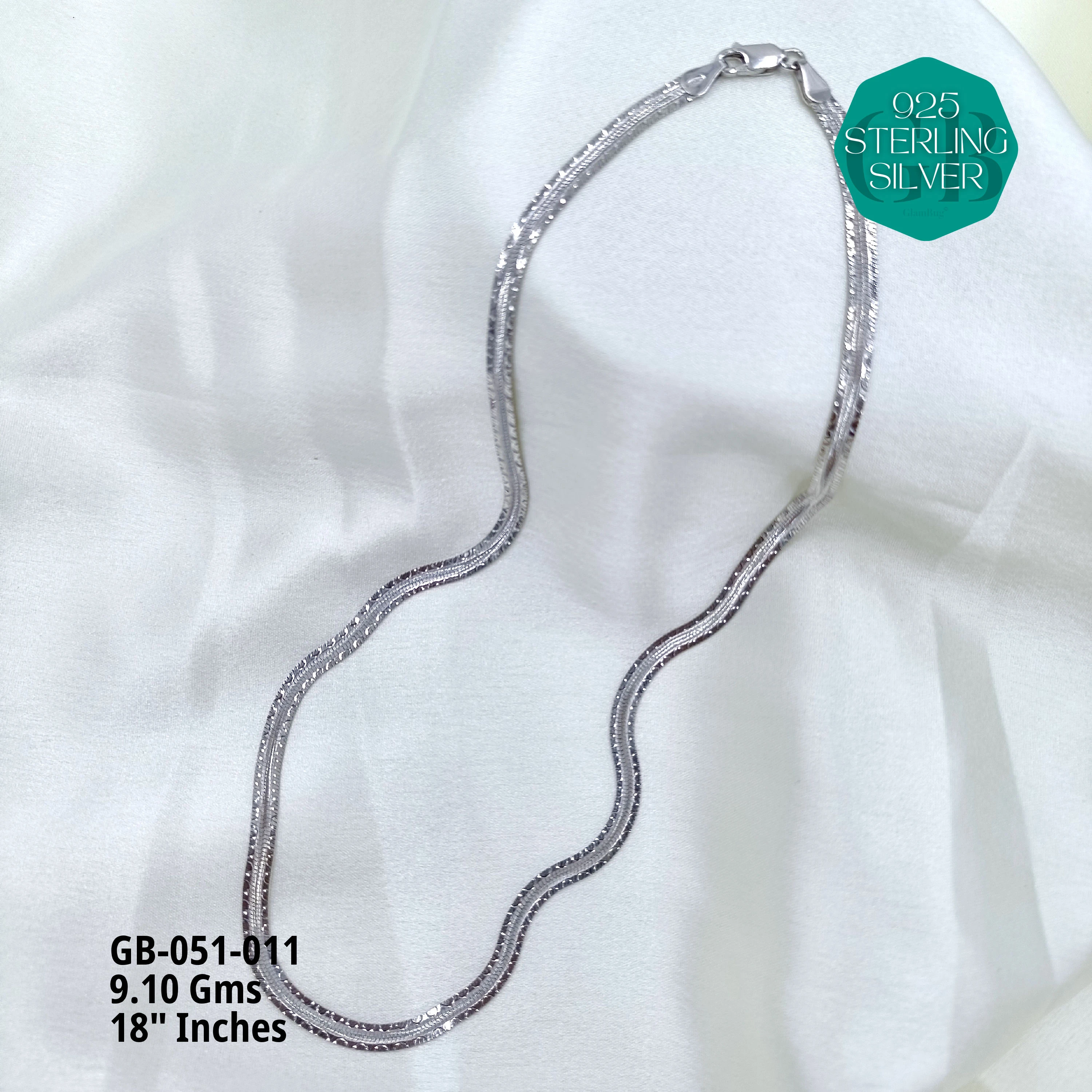ITALY FLAT CHAIN - Premium 925 Silver Jewellery - SKU: GB-051-011 - Hyderabad Silver Importers