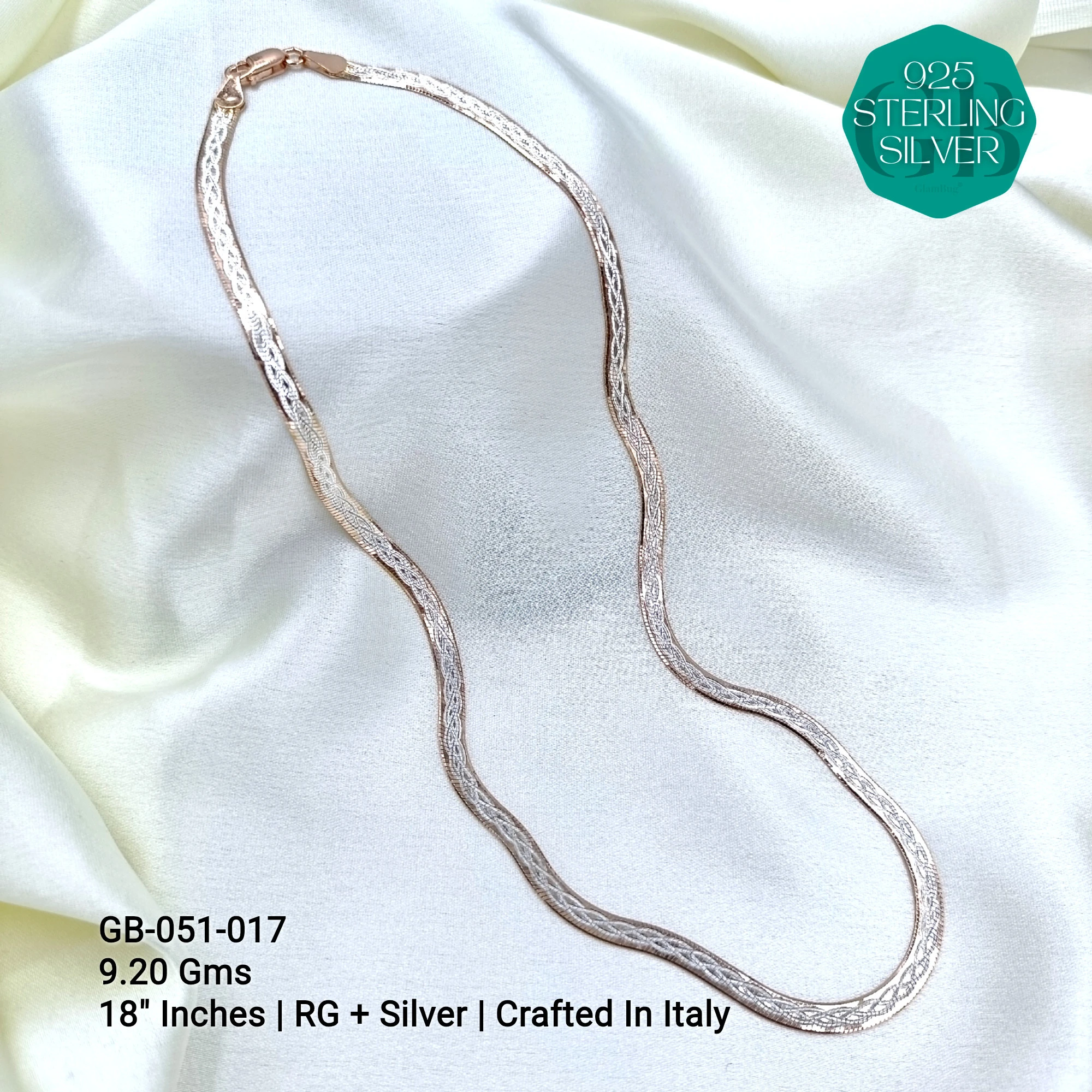 ITALY FLAT CHAIN - Premium 925 Silver Jewellery - SKU: GB-051-017 - Hyderabad Silver Importers