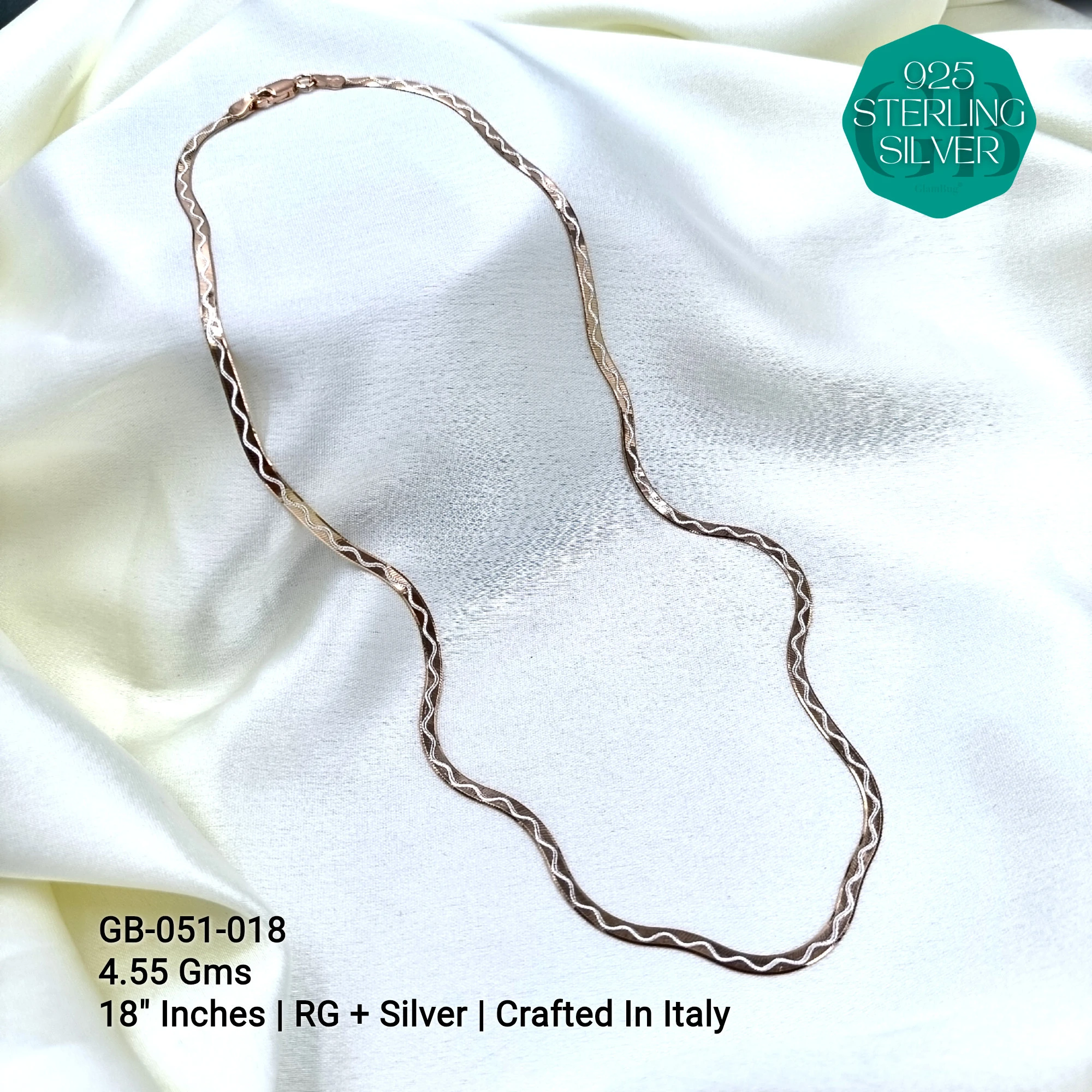 ITALY FLAT CHAIN - Premium 925 Silver Jewellery - SKU: GB-051-018 - Hyderabad Silver Importers