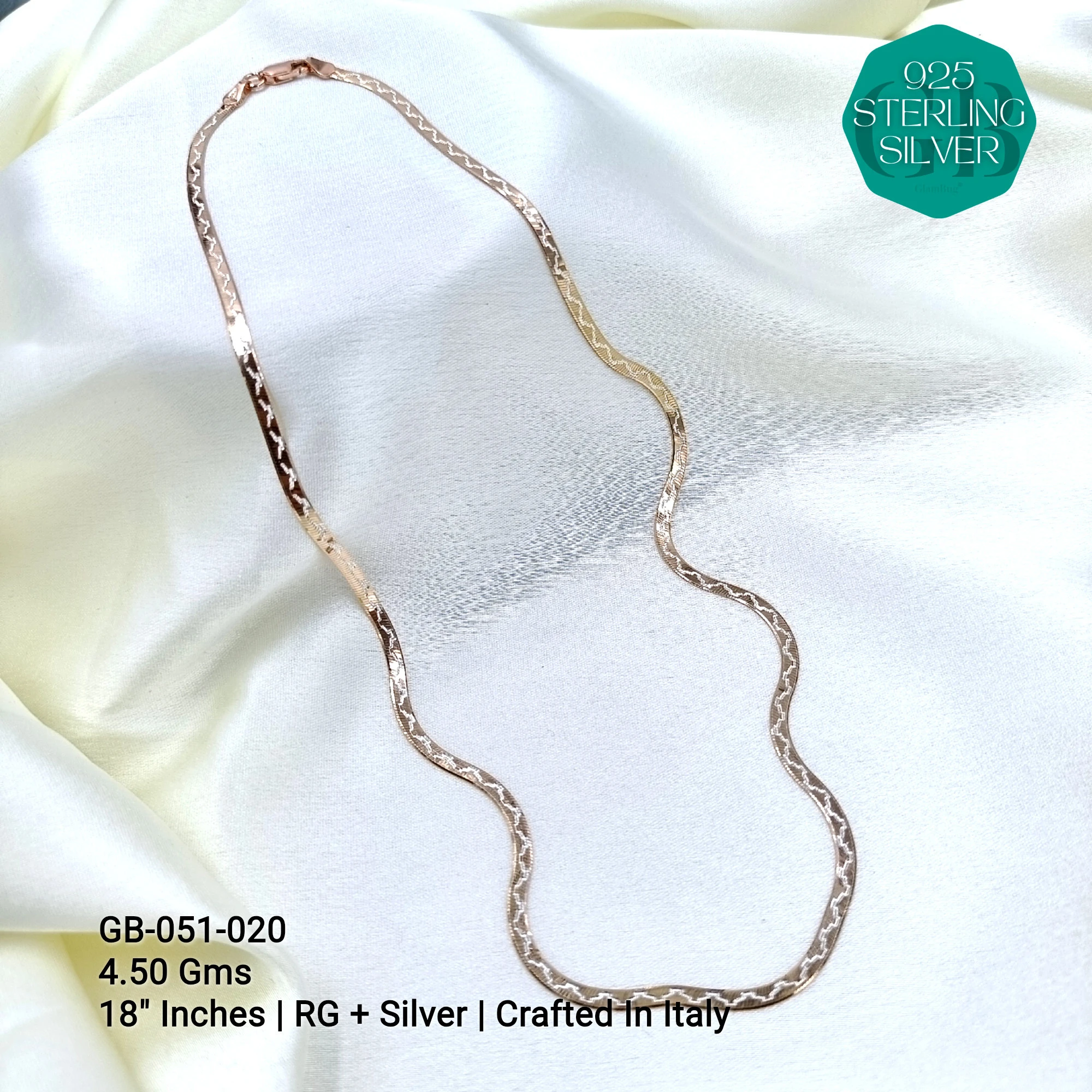 ITALY FLAT CHAIN - Premium 925 Silver Jewellery - SKU: GB-051-020 - Hyderabad Silver Importers