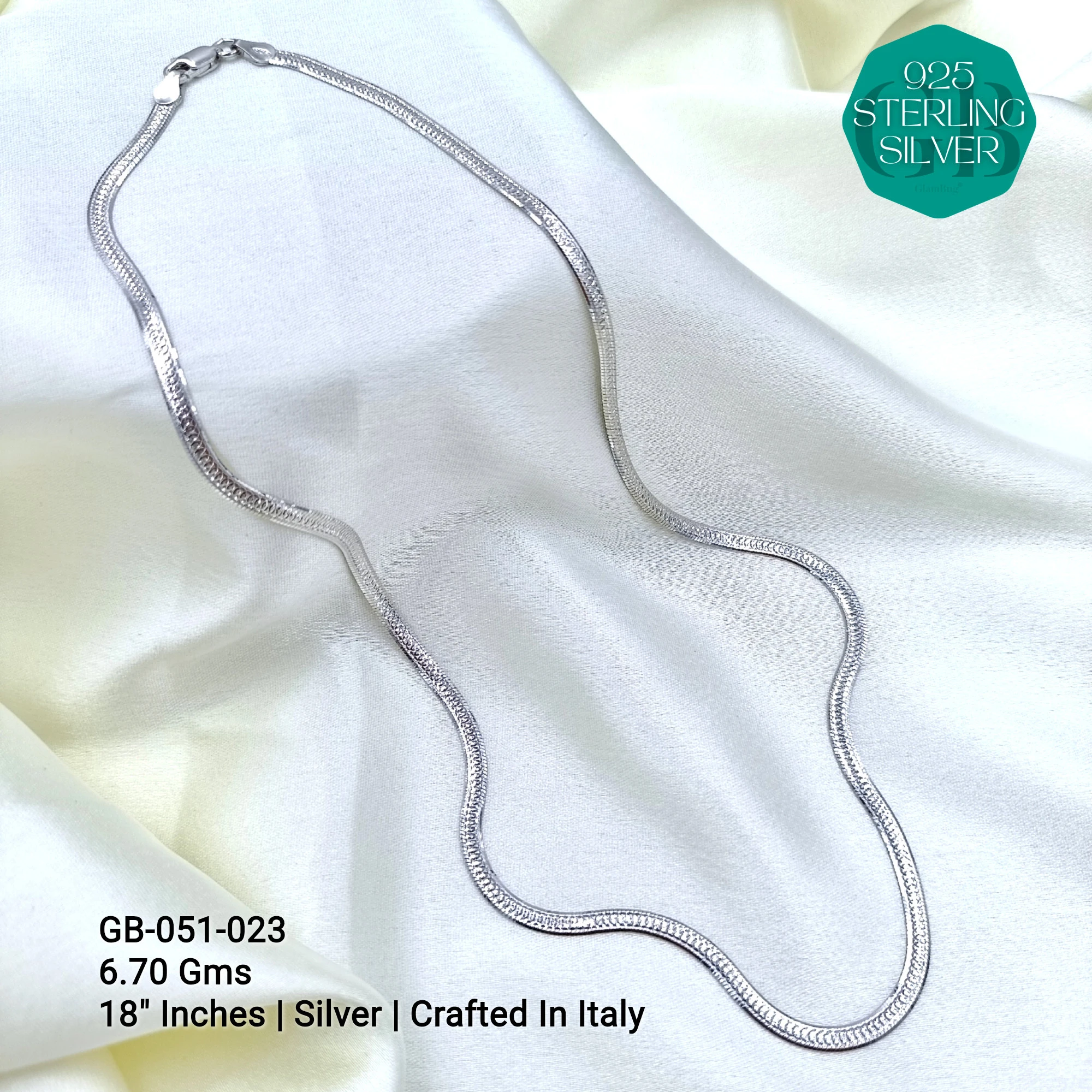 ITALY FLAT CHAIN - Premium 925 Silver Jewellery - SKU: GB-051-023 - Hyderabad Silver Importers