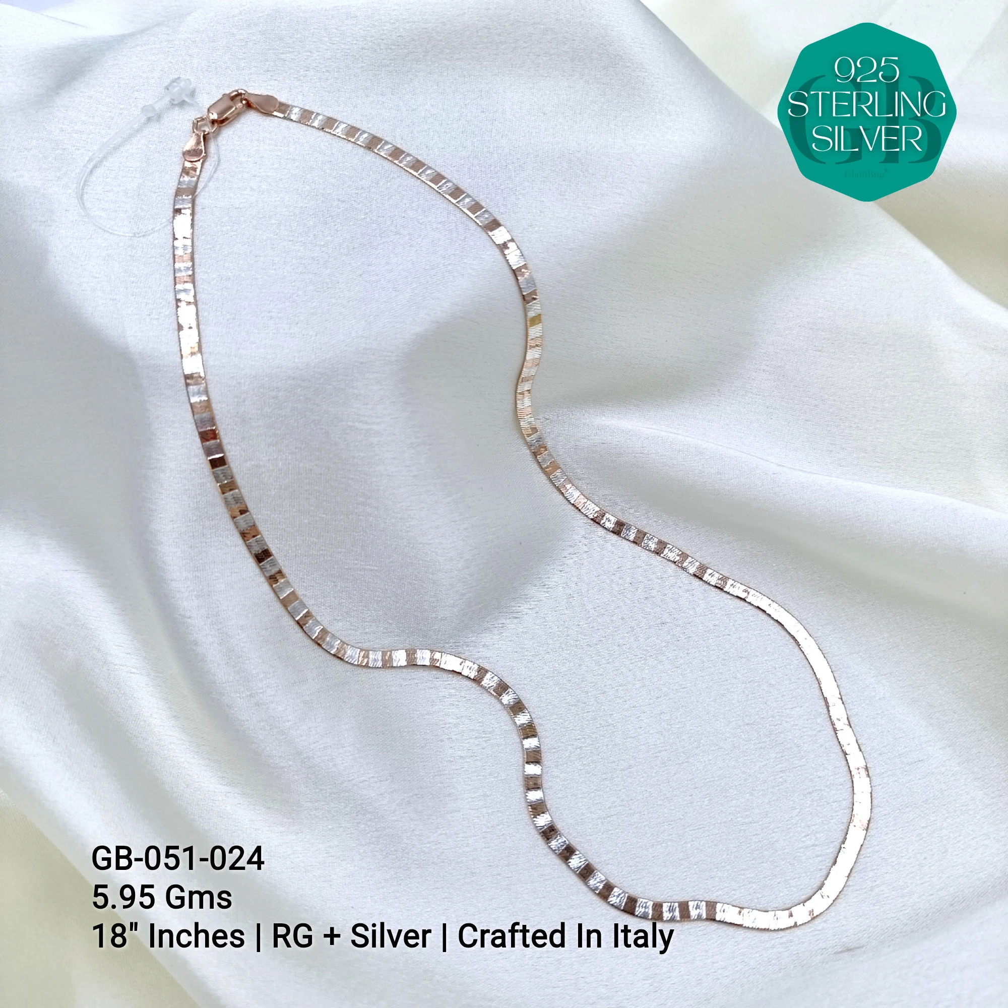 ITALY FLAT CHAIN - Premium 925 Silver Jewellery - SKU: GB-051-024 - Hyderabad Silver Importers
