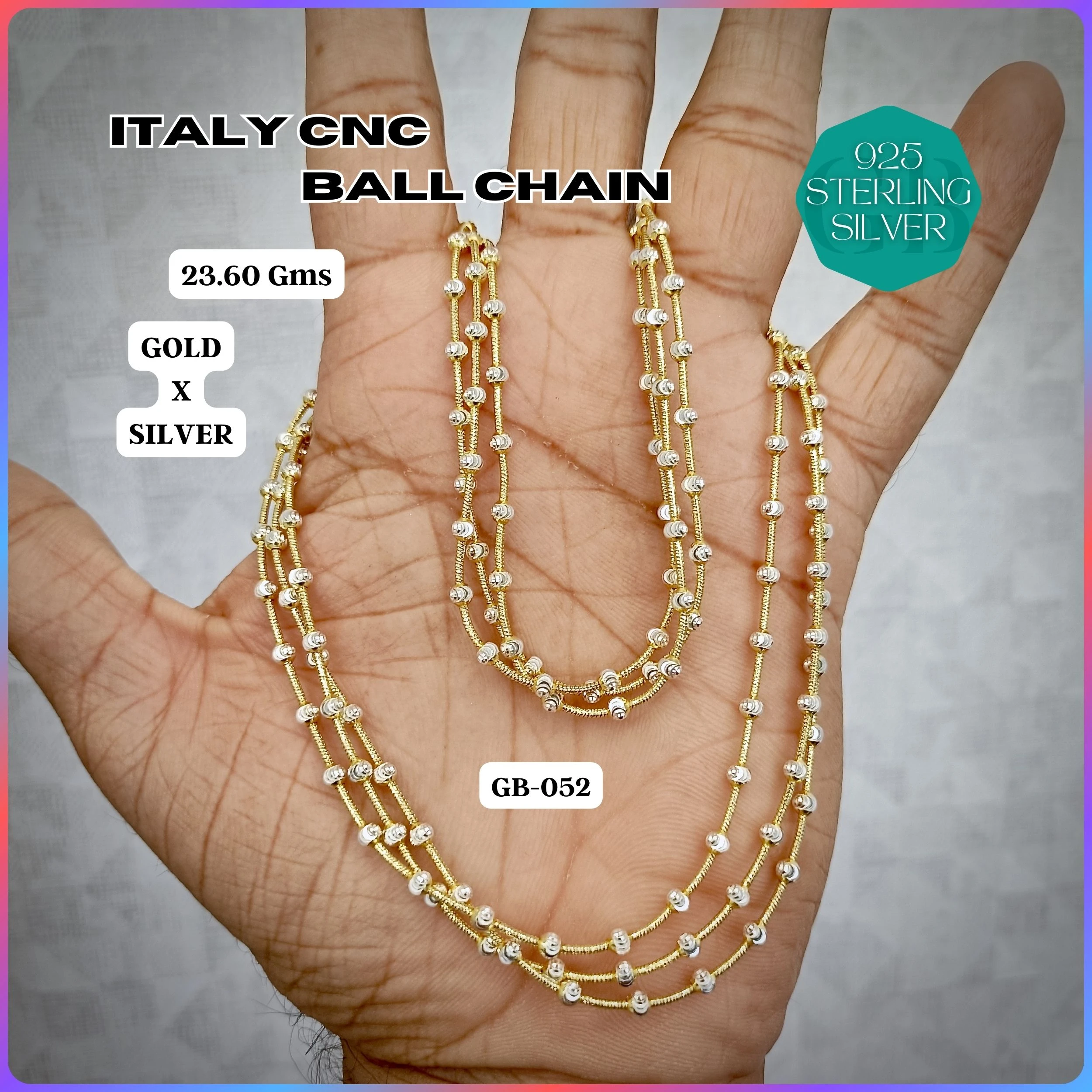 ITALY CNC BALL CHAIN - Premium 925 Silver Jewellery - SKU: GB-052-001 - Hyderabad Silver Importers