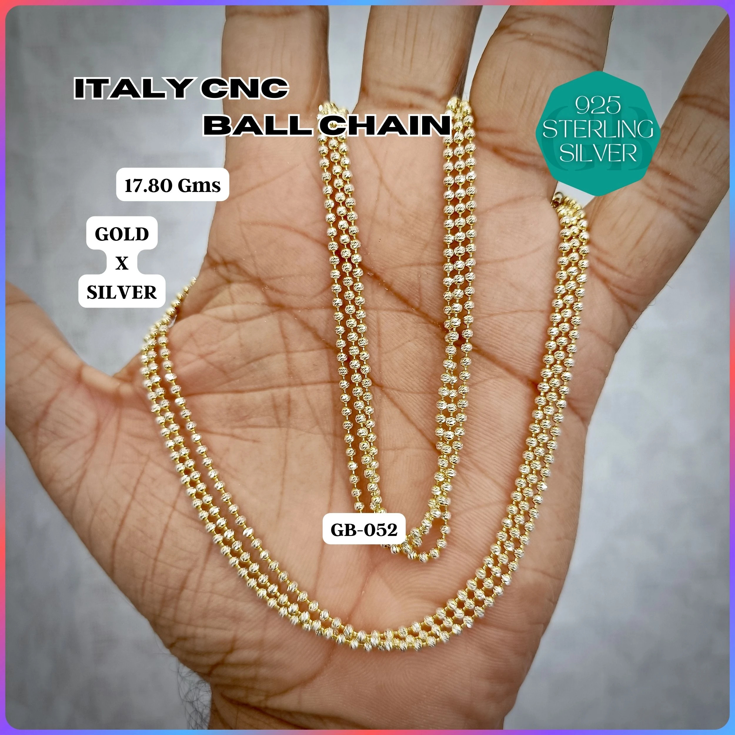 ITALY CNC BALL CHAIN - Premium 925 Silver Jewellery - SKU: GB-052-004 - Hyderabad Silver Importers