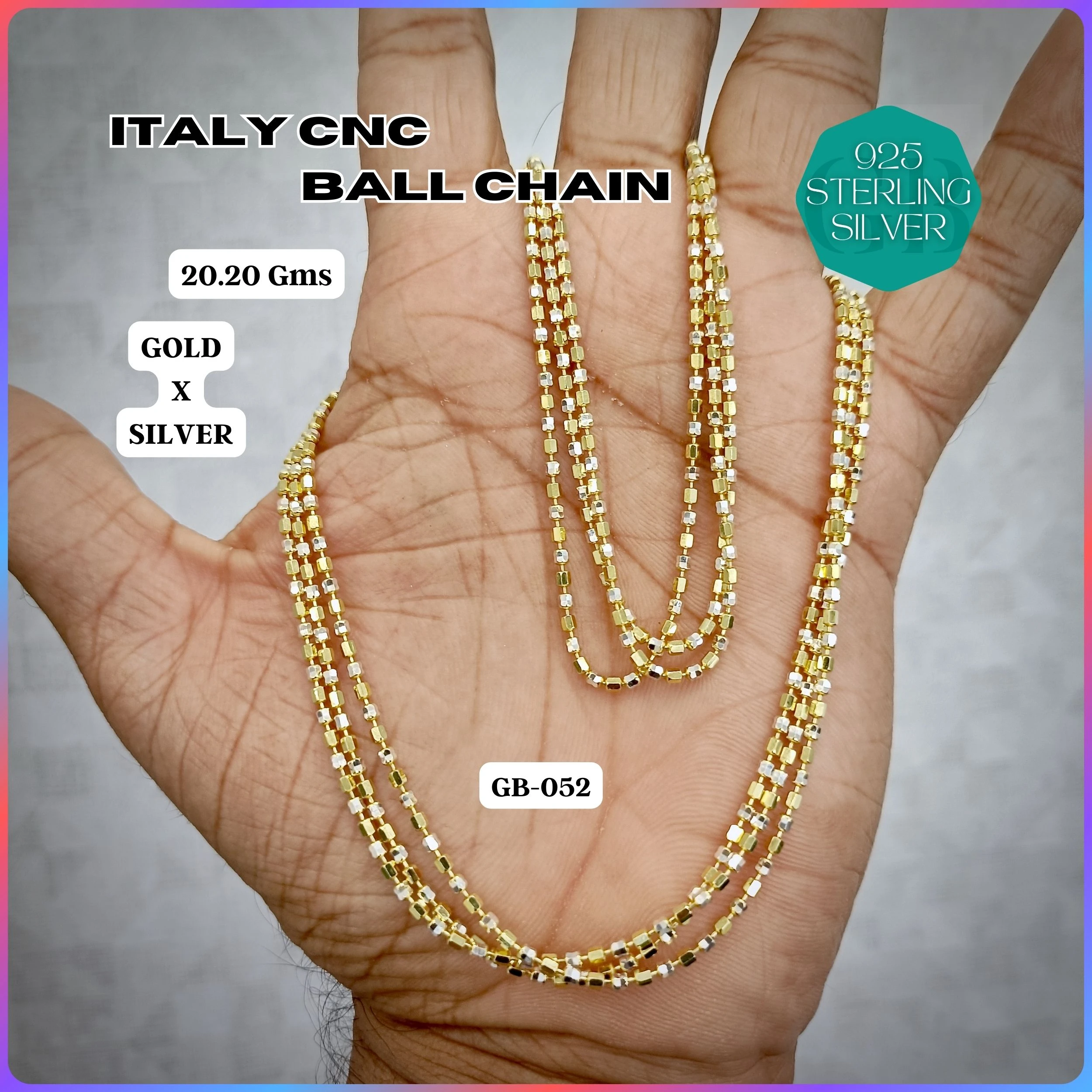 ITALY CNC BALL CHAIN - Premium 925 Silver Jewellery - SKU: GB-052-006 - Hyderabad Silver Importers