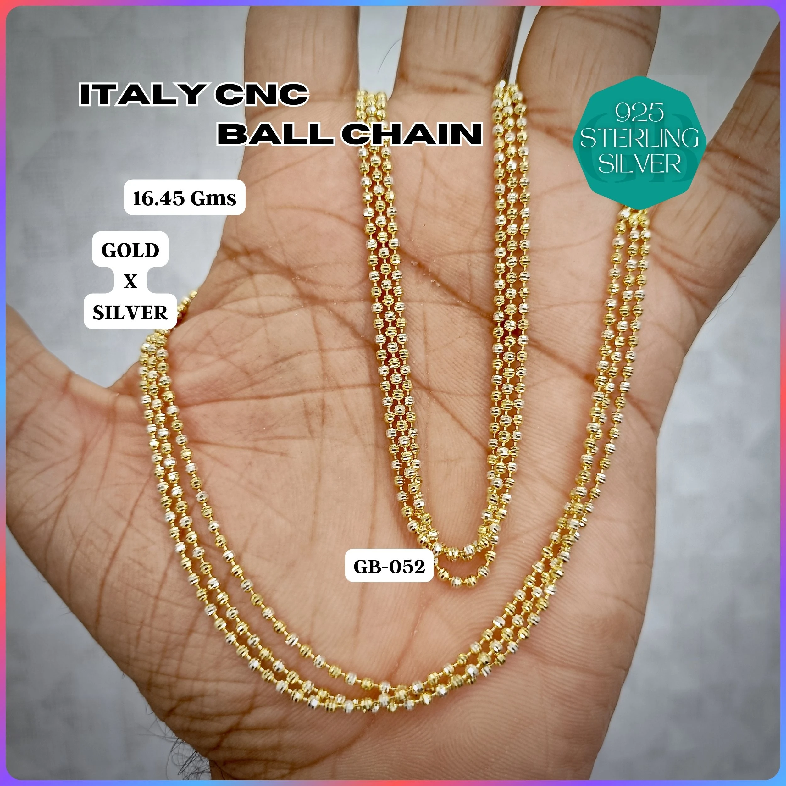ITALY CNC BALL CHAIN - Premium 925 Silver Jewellery - SKU: GB-052-007 - Hyderabad Silver Importers