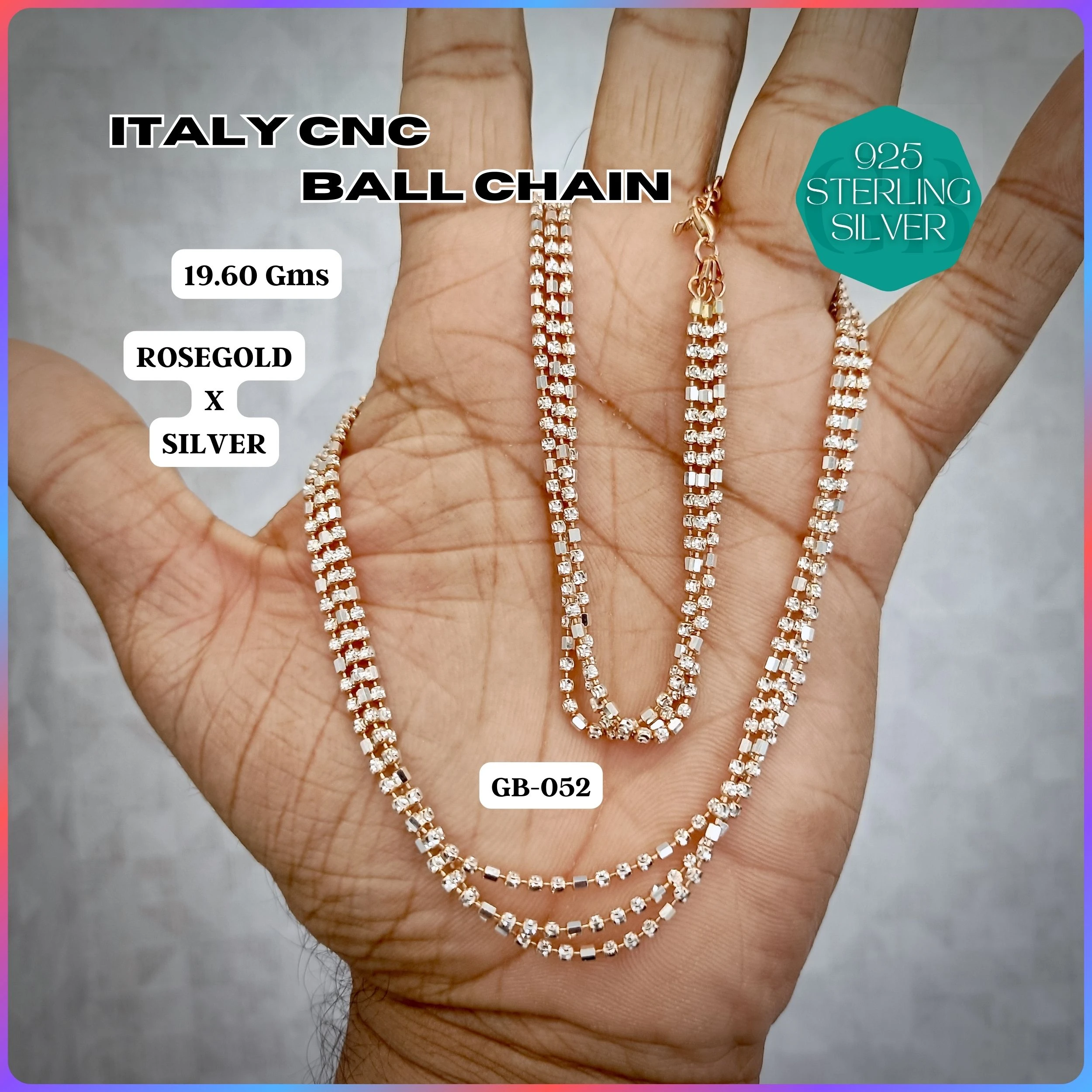 ITALY CNC BALL CHAIN - Premium 925 Silver Jewellery - SKU: GB-052-008 - Hyderabad Silver Importers