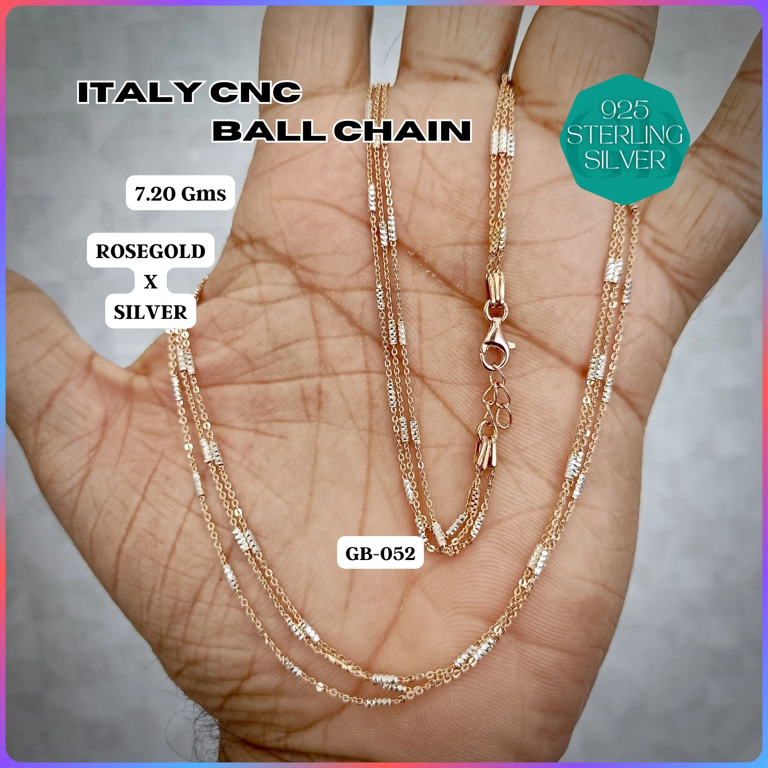 ITALY CNC BALL CHAIN - Premium 925 Silver Jewellery - SKU: GB-052-011 - Hyderabad Silver Importers