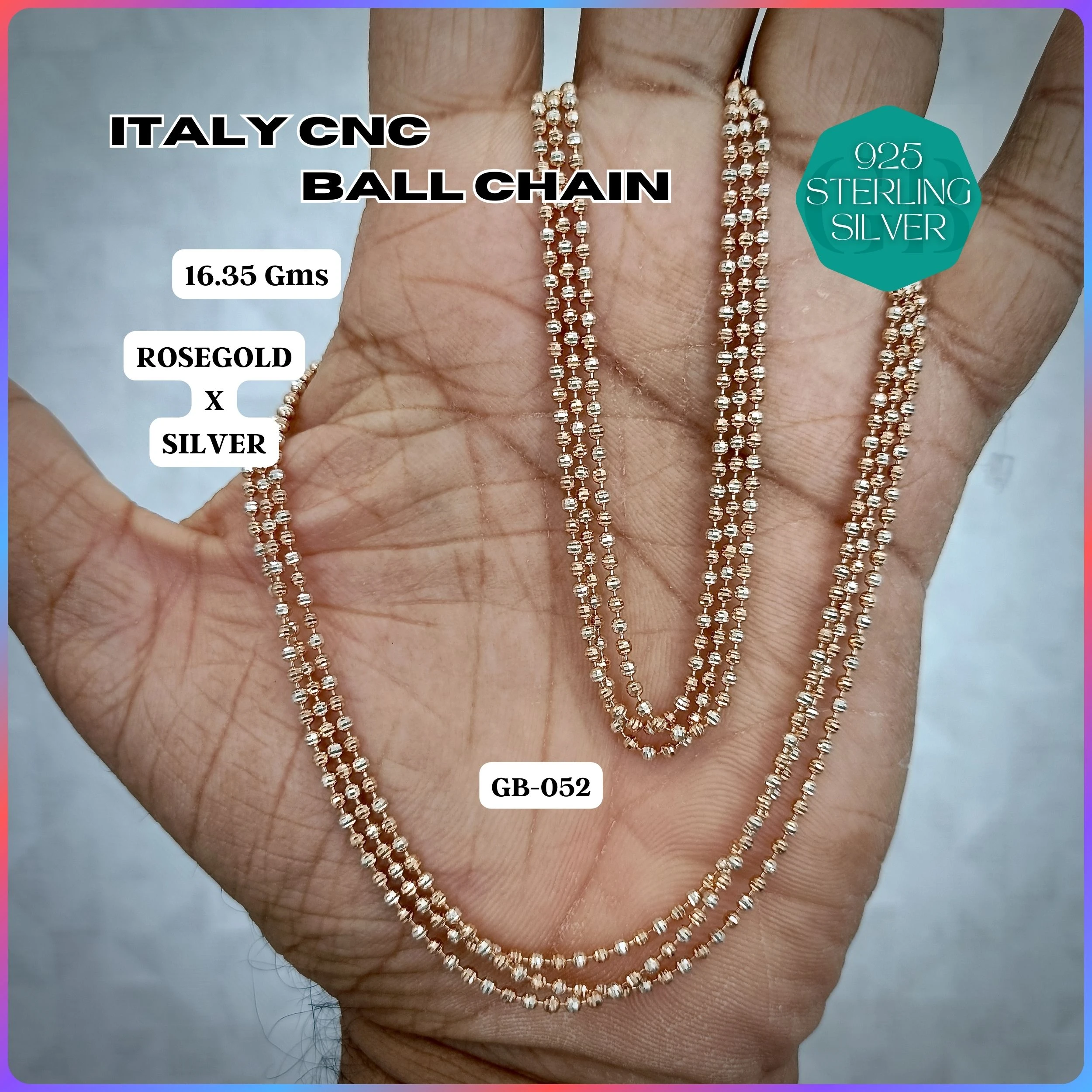 ITALY CNC BALL CHAIN - Premium 925 Silver Jewellery - SKU: GB-052-013 - Hyderabad Silver Importers