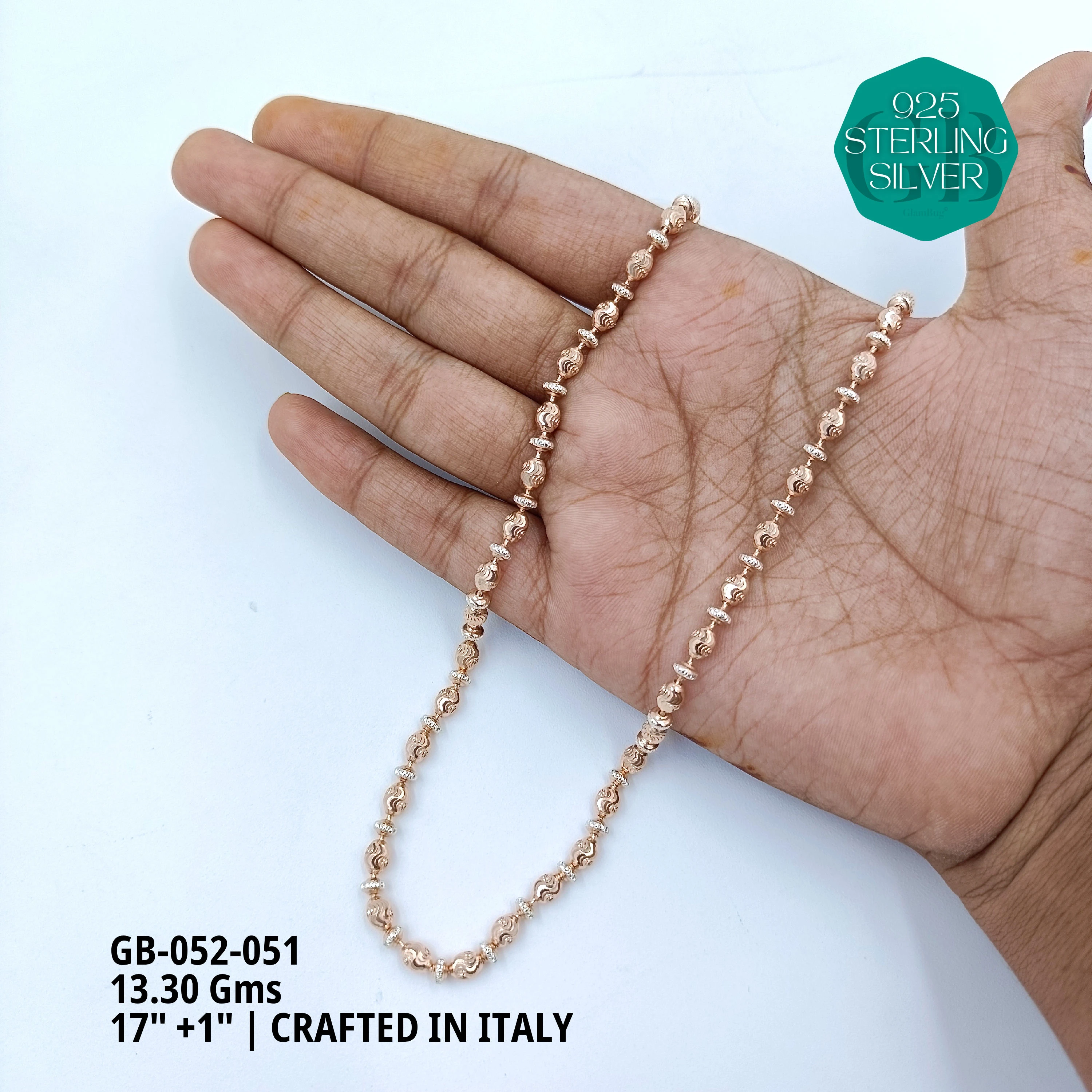 ITALY CNC BALL CHAIN - Premium 925 Silver Jewellery - SKU: GB-052-051 - Hyderabad Silver Importers