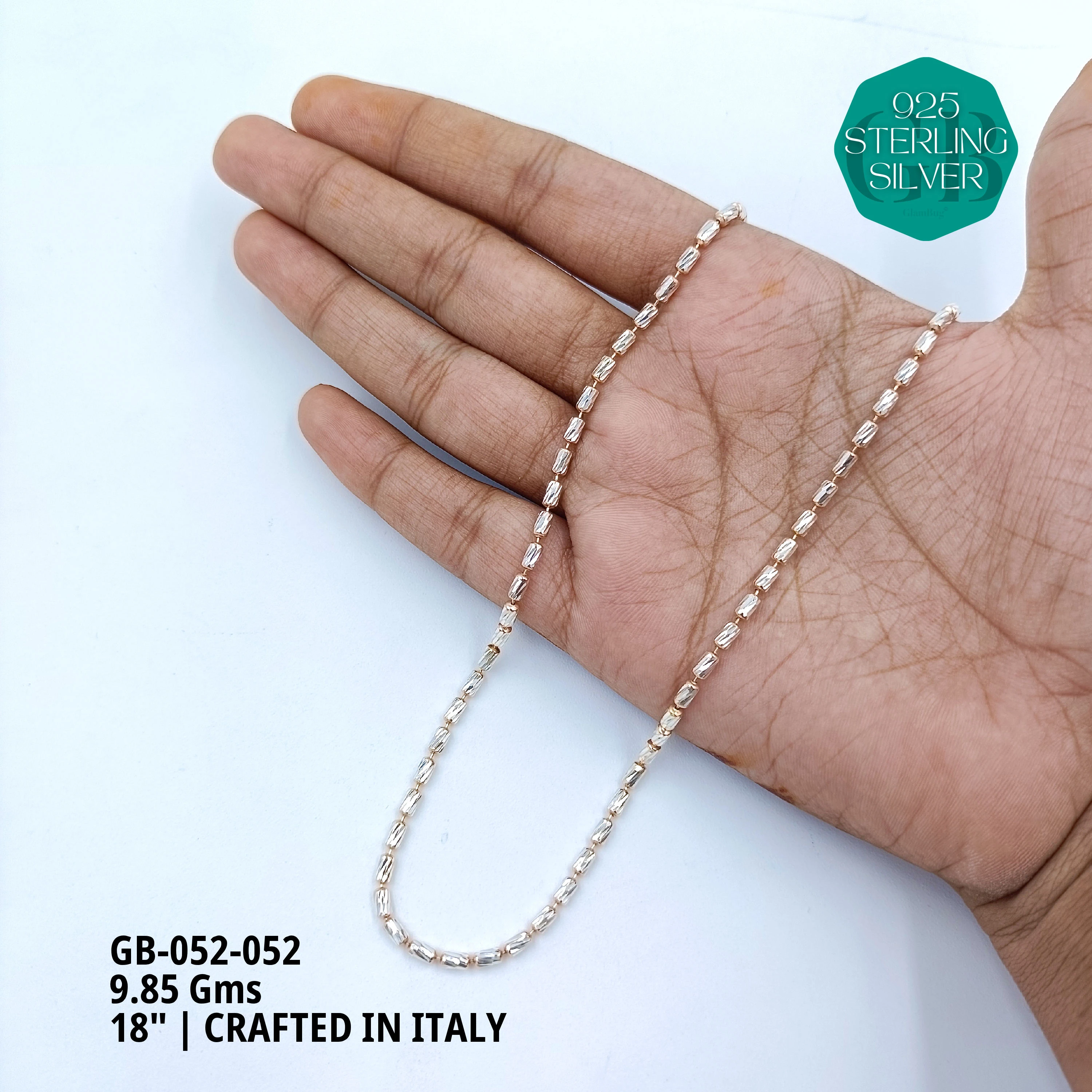 ITALY CNC BALL CHAIN - Premium 925 Silver Jewellery - SKU: GB-052-052 - Hyderabad Silver Importers