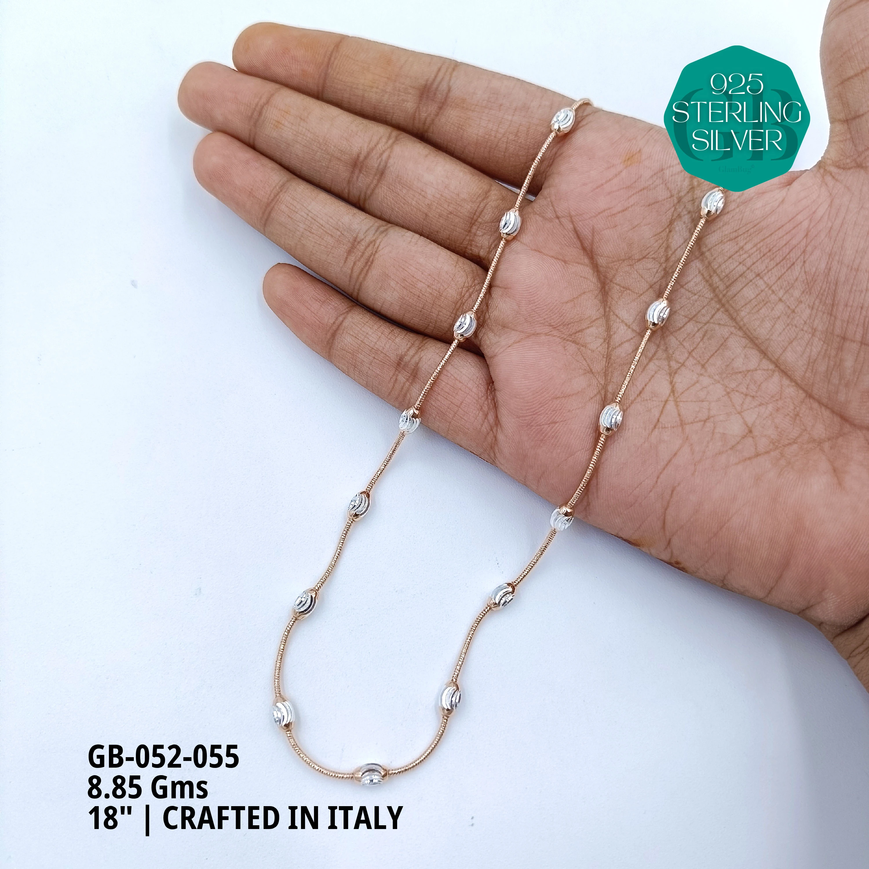 ITALY CNC BALL CHAIN - Premium 925 Silver Jewellery - SKU: GB-052-055 - Hyderabad Silver Importers