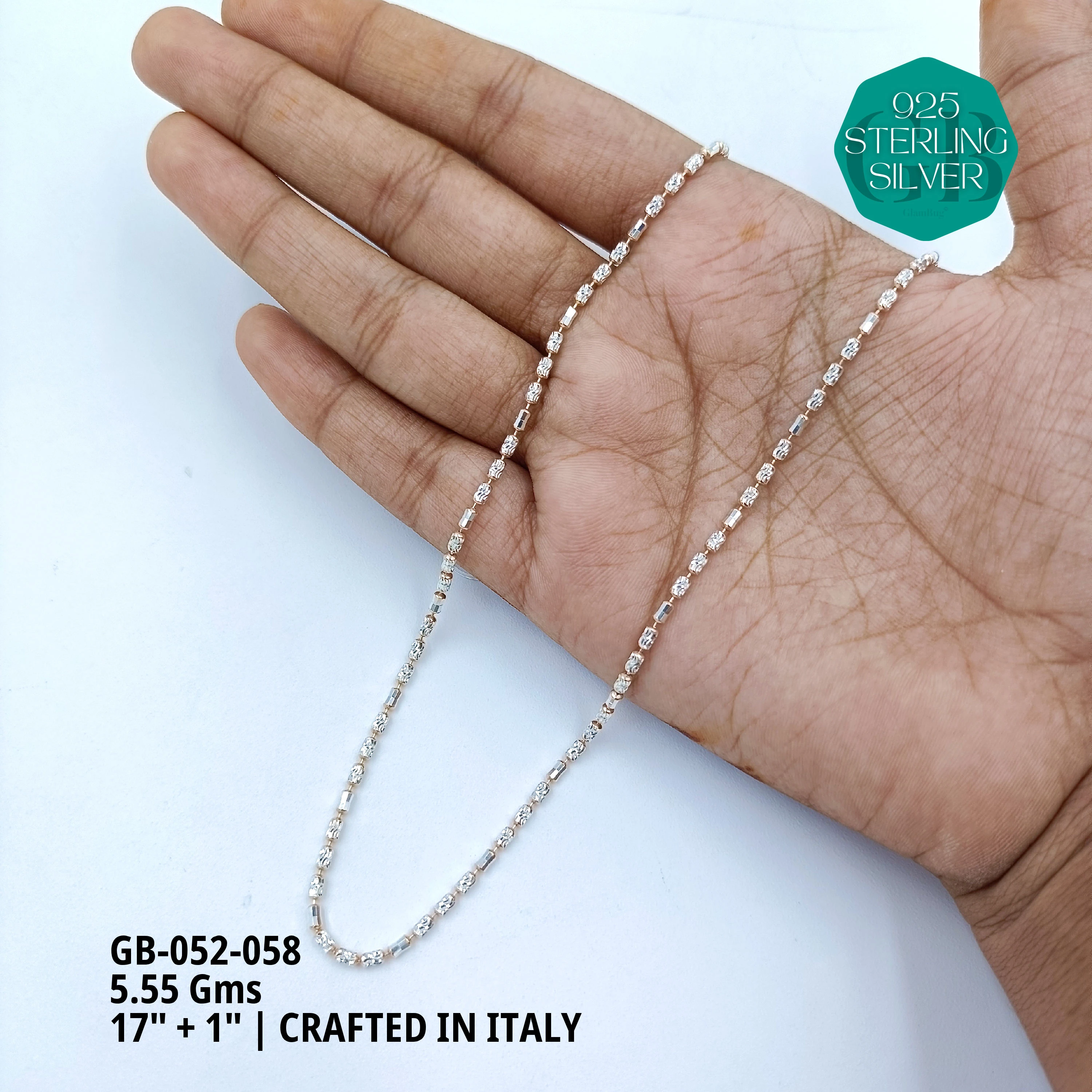ITALY CNC BALL CHAIN - Premium 925 Silver Jewellery - SKU: GB-052-058 - Hyderabad Silver Importers