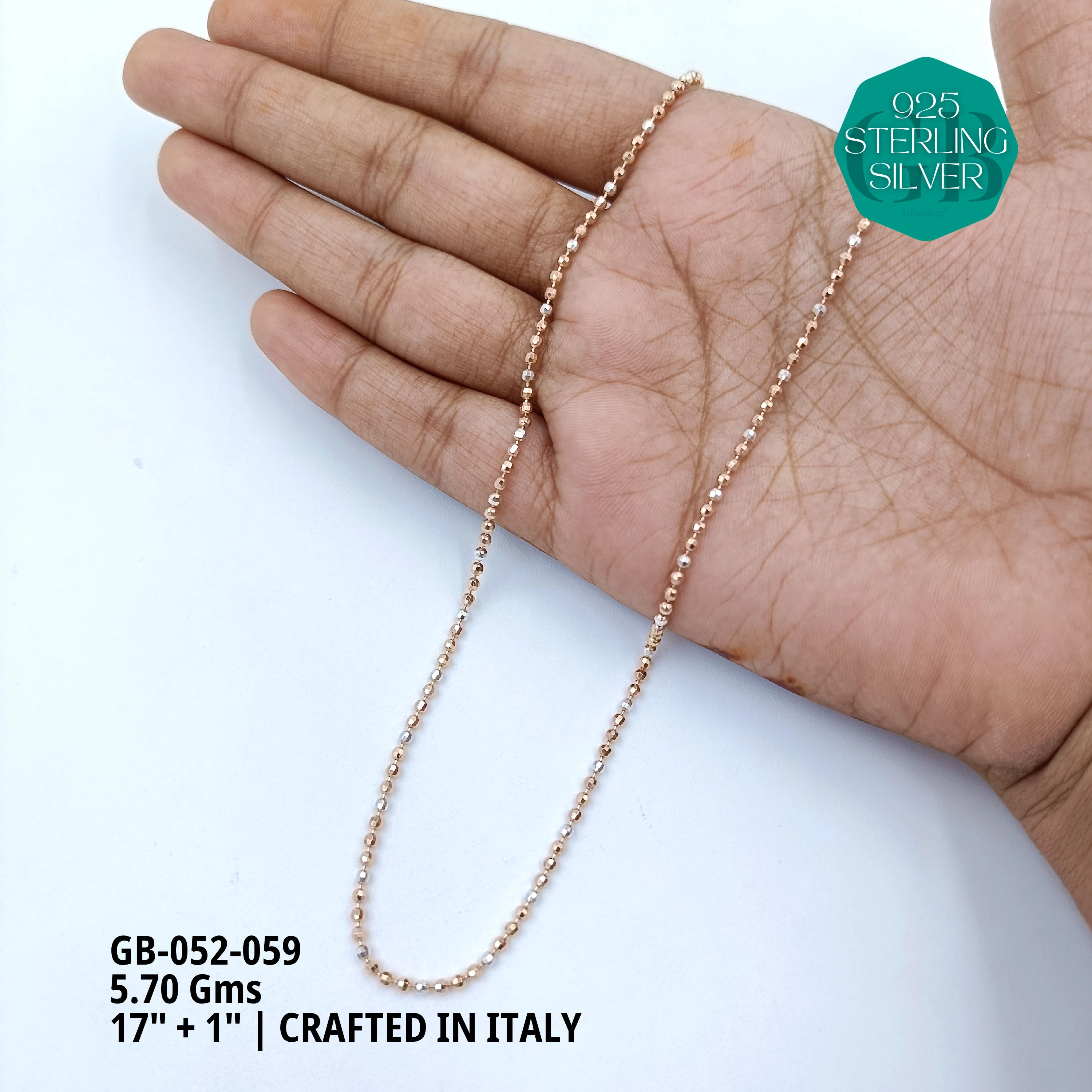 ITALY CNC BALL CHAIN - Premium 925 Silver Jewellery - SKU: GB-052-059 - Hyderabad Silver Importers