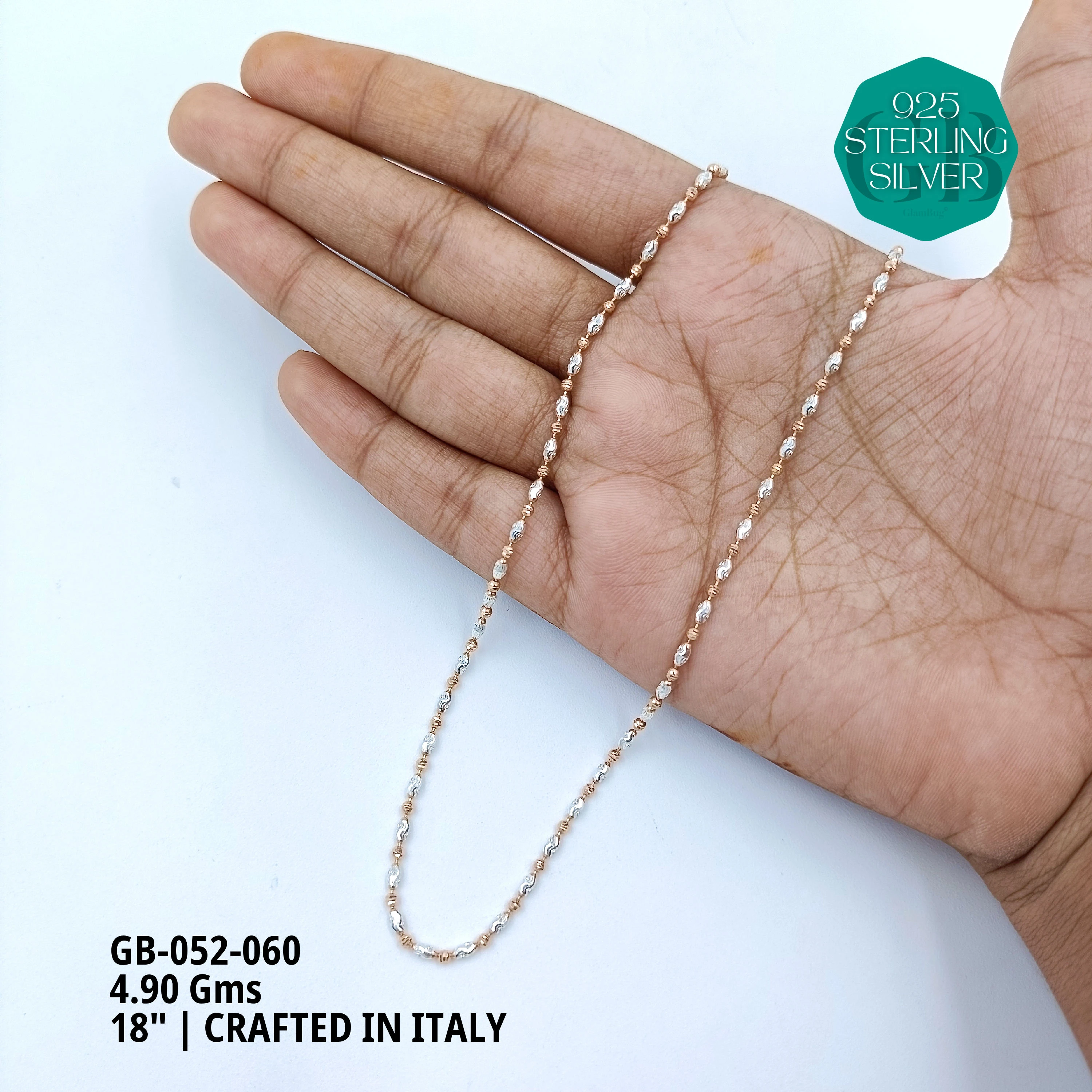 ITALY CNC BALL CHAIN - Premium 925 Silver Jewellery - SKU: GB-052-060 - Hyderabad Silver Importers