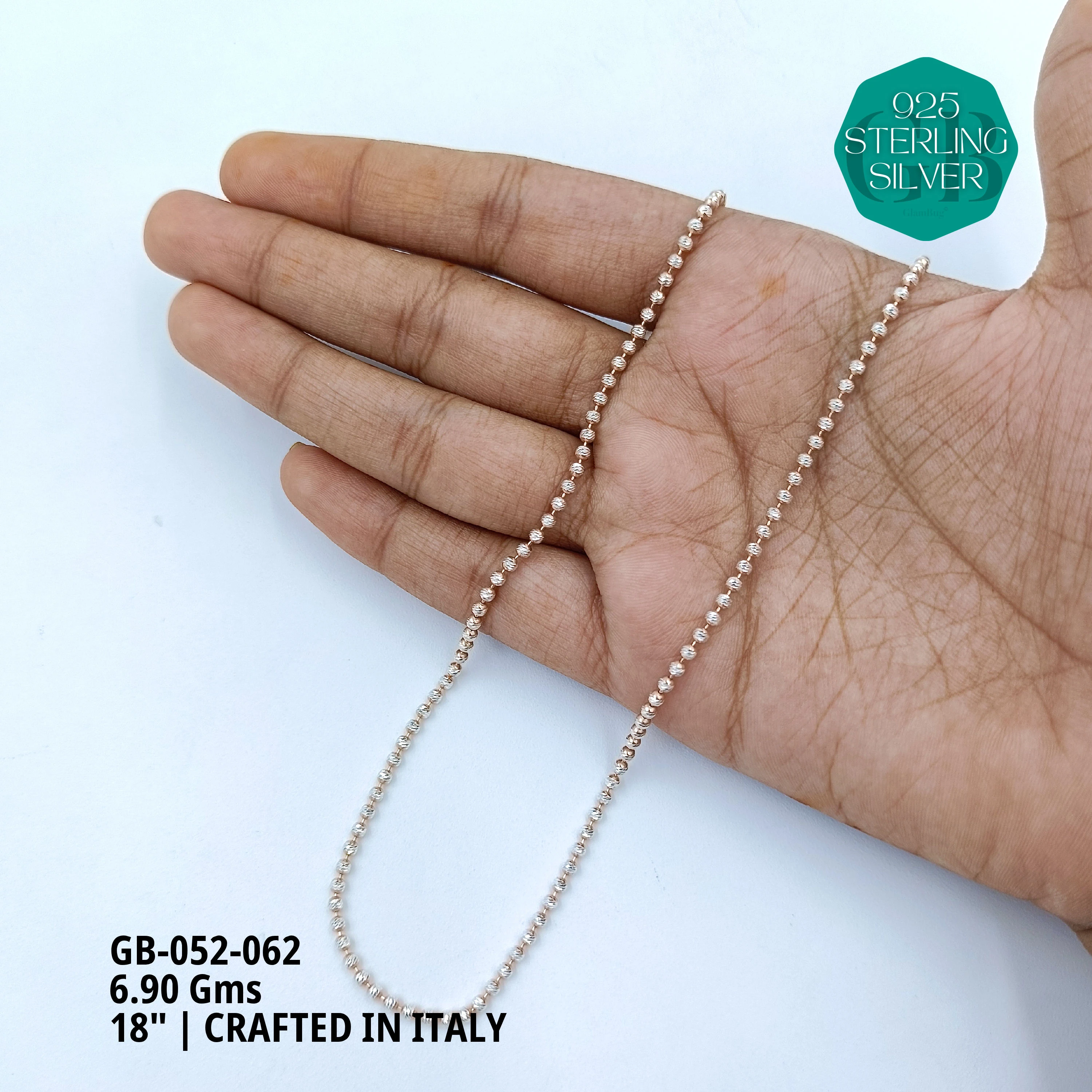 ITALY CNC BALL CHAIN - Premium 925 Silver Jewellery - SKU: GB-052-062 - Hyderabad Silver Importers