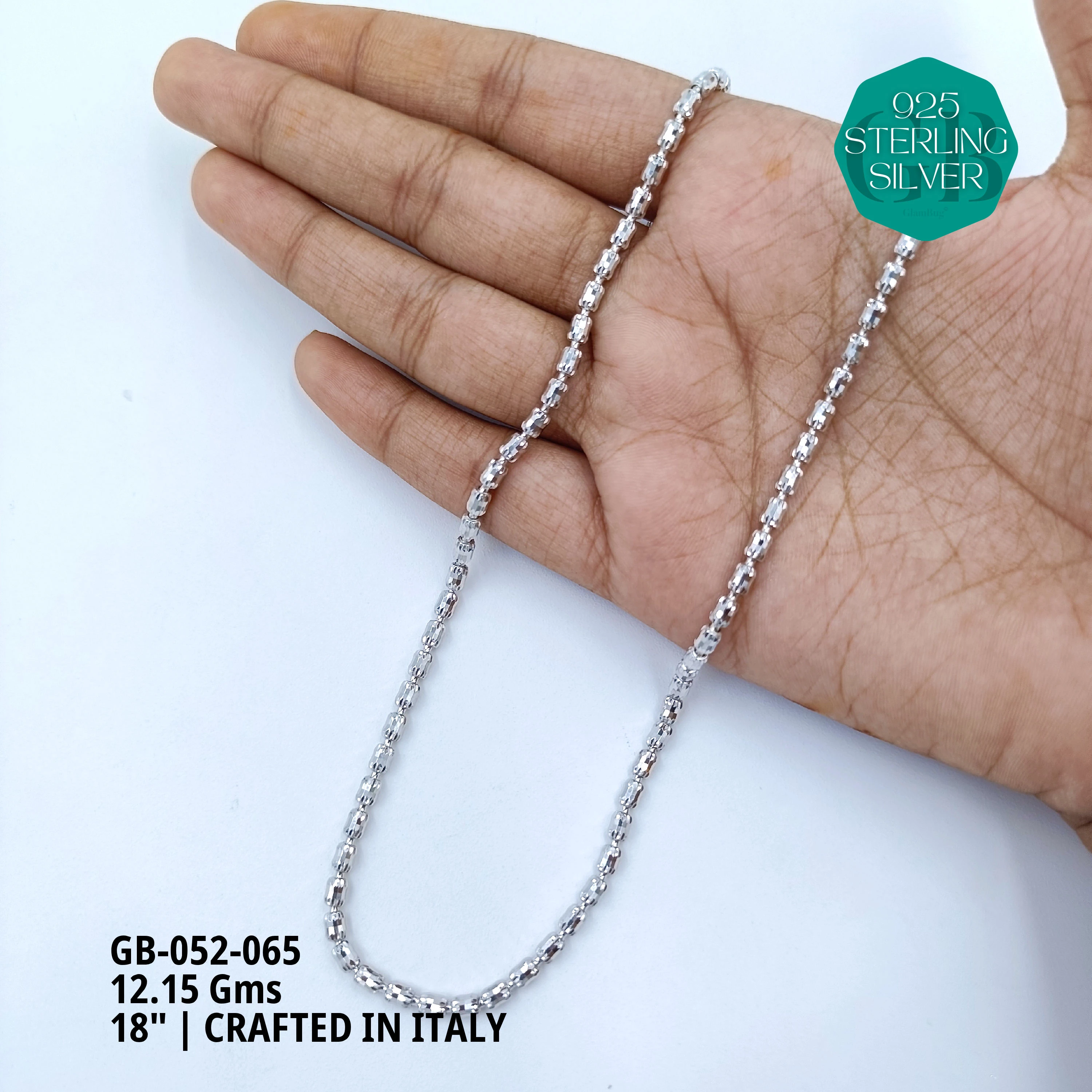 ITALY CNC BALL CHAIN - Premium 925 Silver Jewellery - SKU: GB-052-065 - Hyderabad Silver Importers