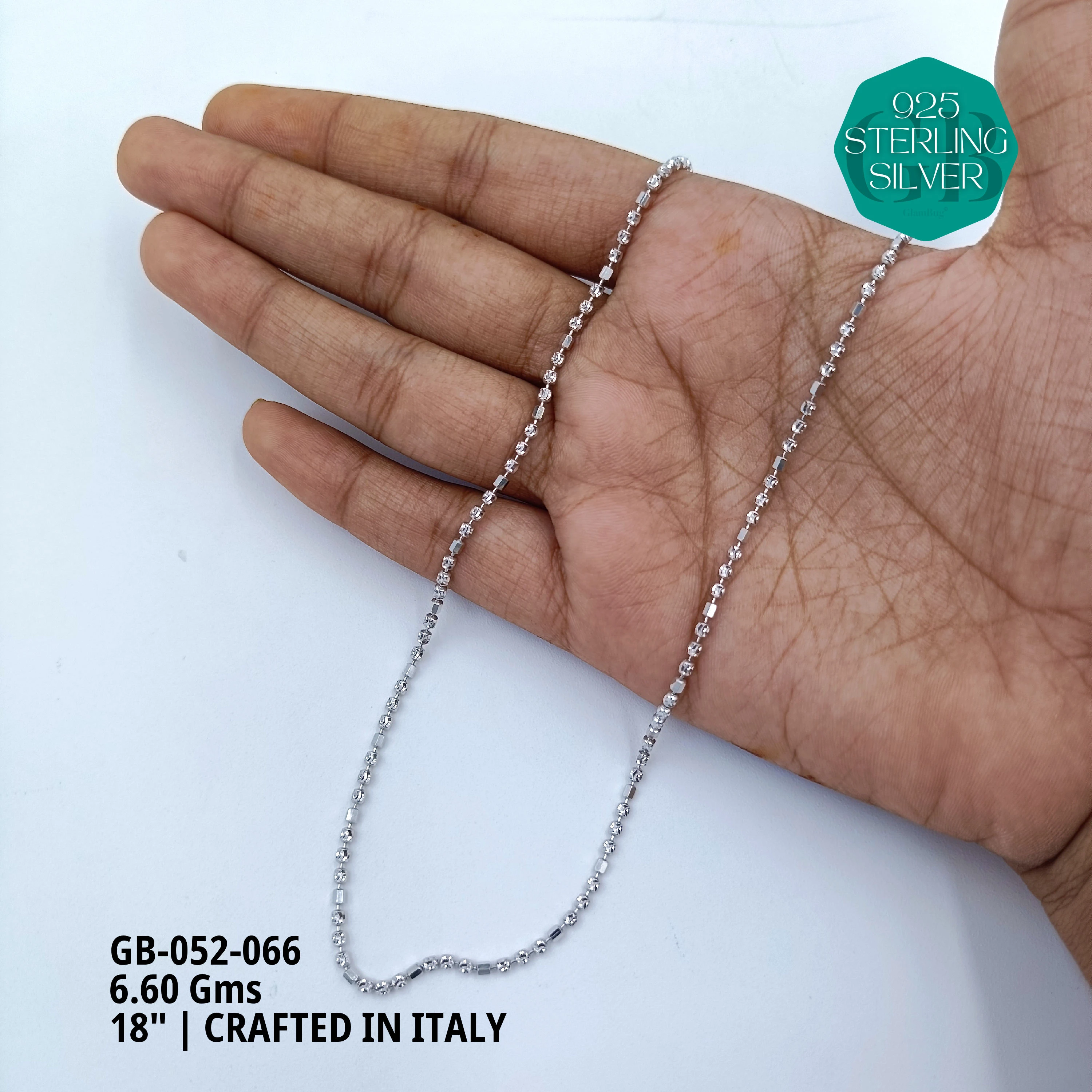 ITALY CNC BALL CHAIN - Premium 925 Silver Jewellery - SKU: GB-052-066 - Hyderabad Silver Importers