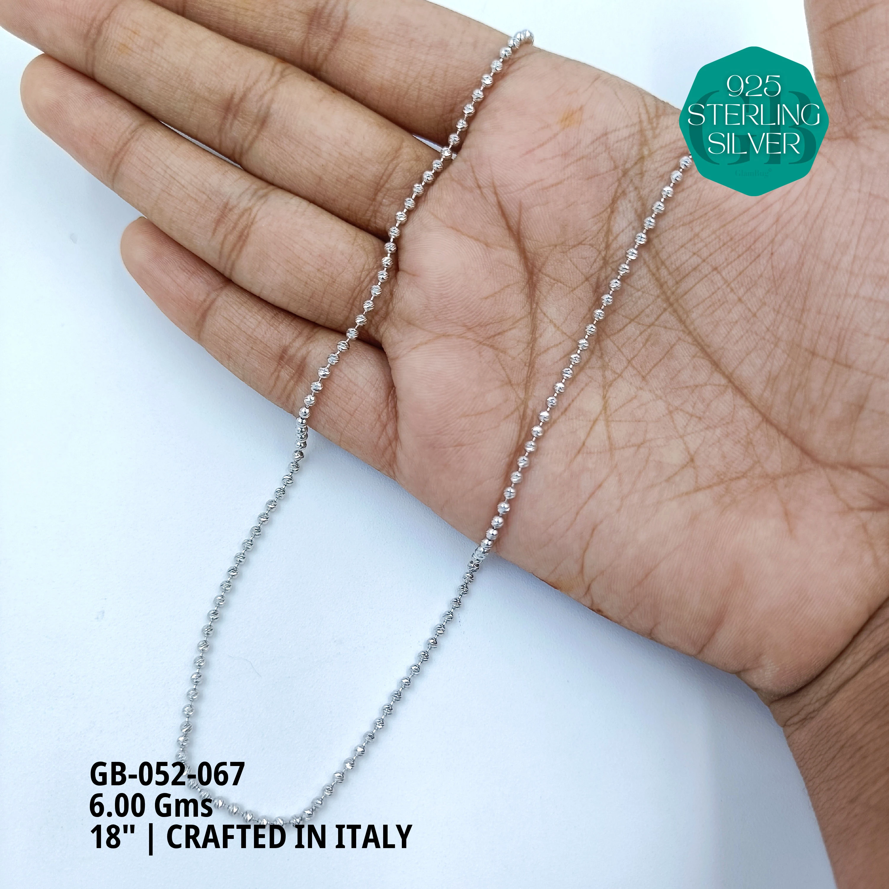ITALY CNC BALL CHAIN - Premium 925 Silver Jewellery - SKU: GB-052-067 - Hyderabad Silver Importers