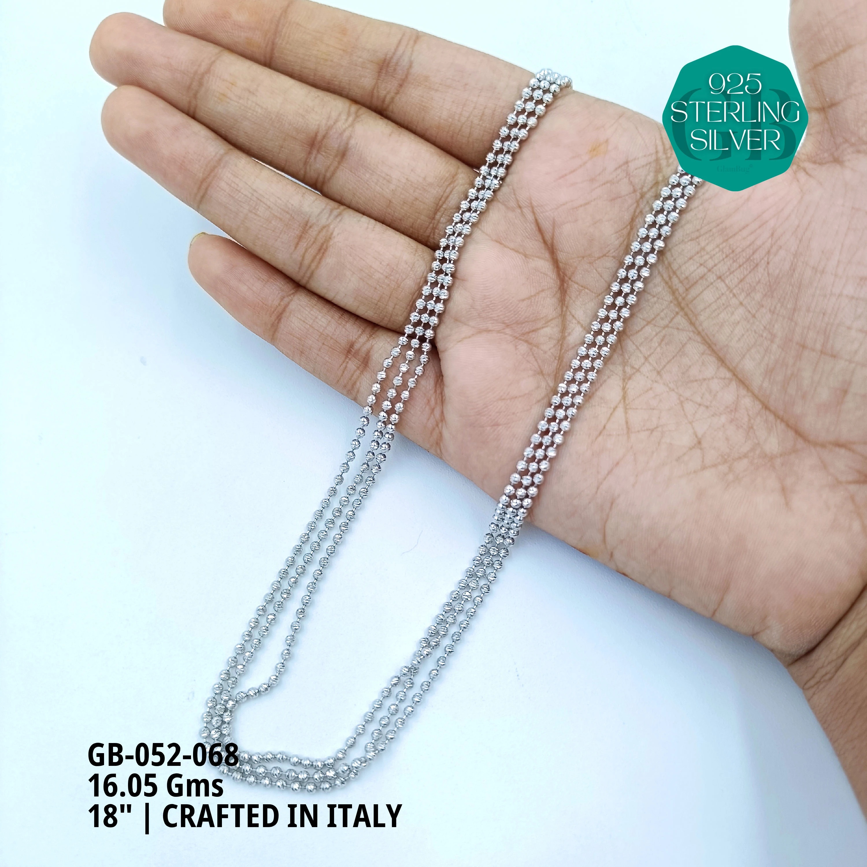ITALY CNC BALL CHAIN - Premium 925 Silver Jewellery - SKU: GB-052-068 - Hyderabad Silver Importers