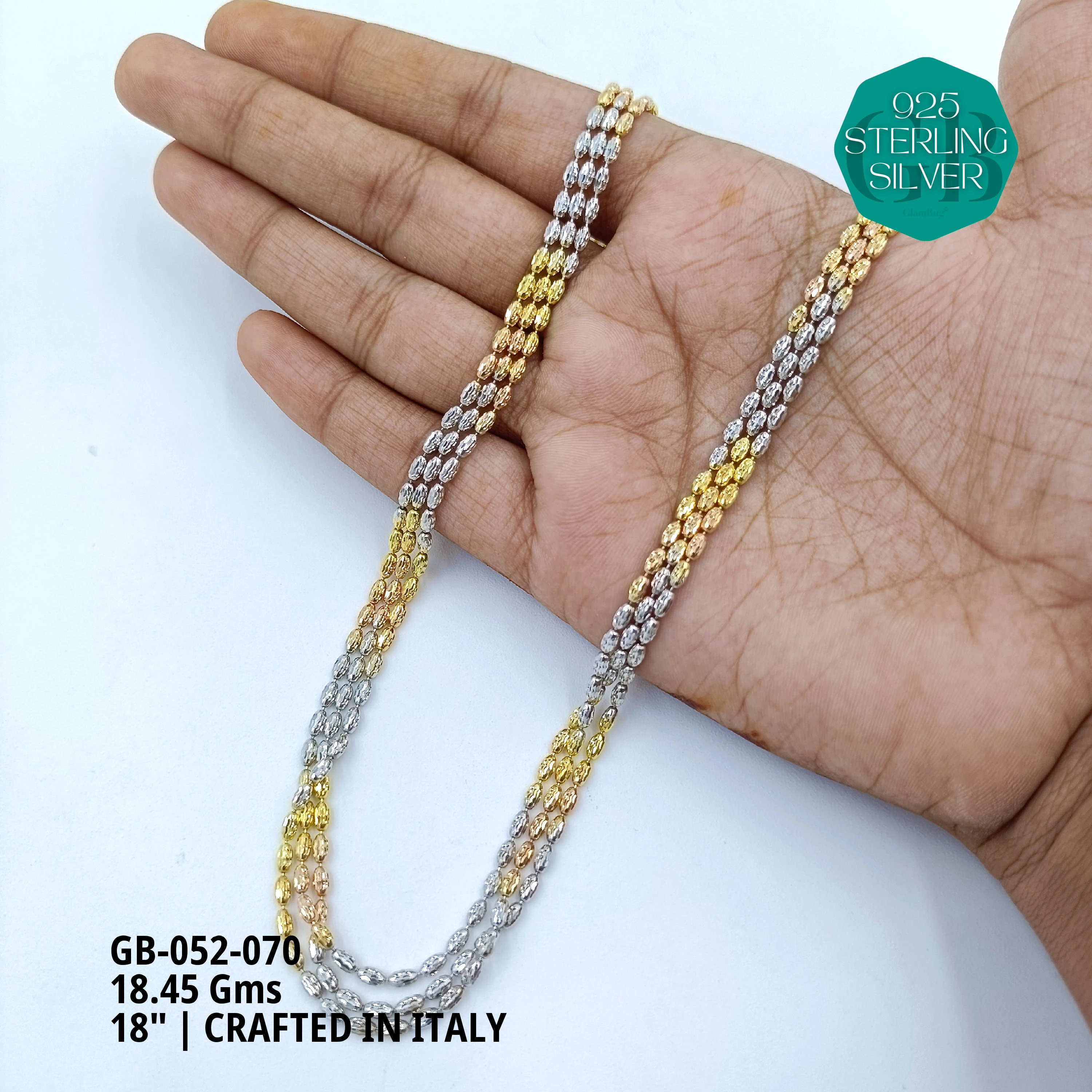 ITALY CNC BALL CHAIN - Premium 925 Silver Jewellery - SKU: GB-052-070 - Hyderabad Silver Importers